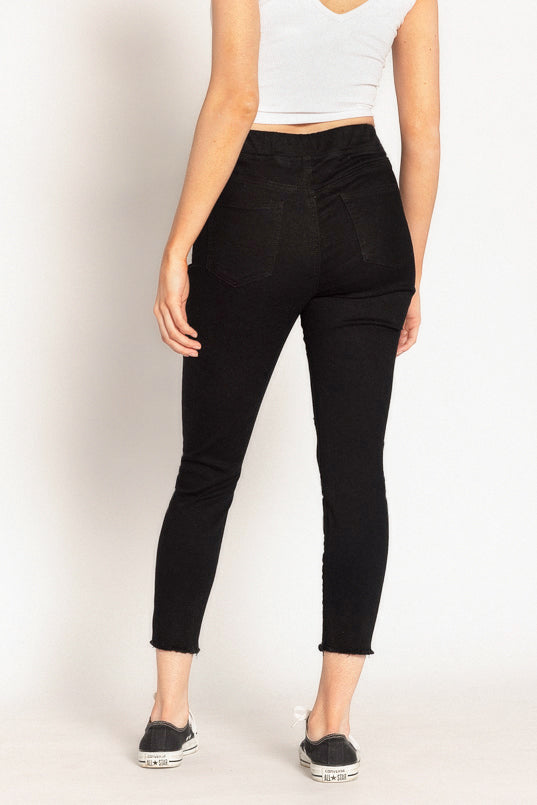 Jogger YMI noir d'aspect usé à taille haute et ourlets effilochés