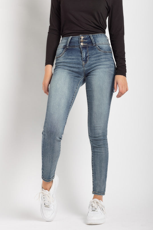 WallFlower Dulce Wash High-Rise Skinny Jegging with Triple Button