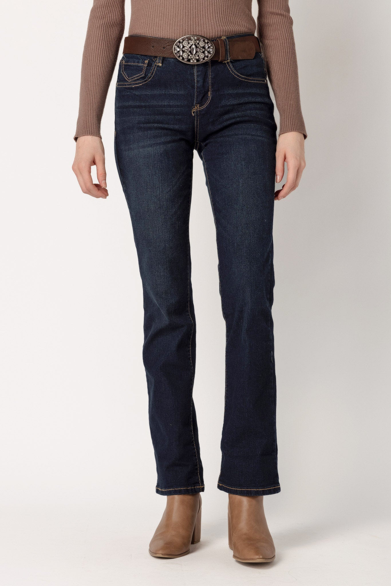 WallFlower Evan Wash Legendary Fit Bootcut Jean with Rhinestone Belt