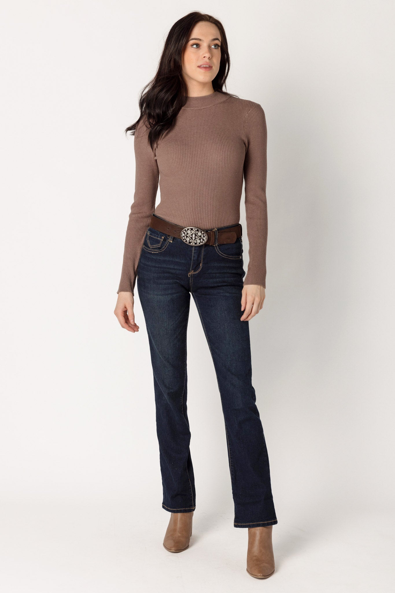 WallFlower Evan Wash Legendary Fit Bootcut Jean with Rhinestone Belt