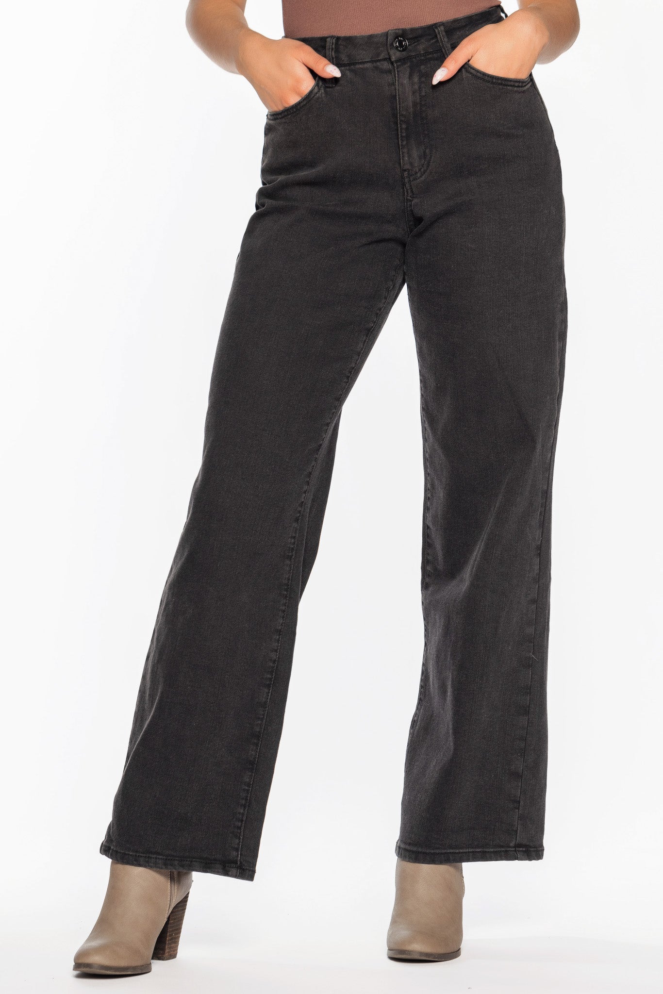 YMI Black Curvy Fit Ultra-High-Rise Wide-Leg Jean