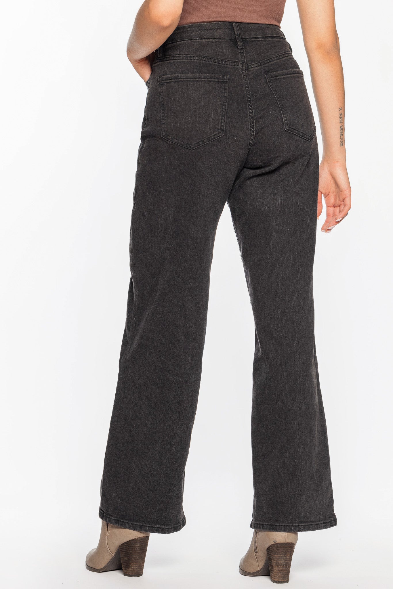 YMI Black Curvy Fit Ultra-High-Rise Wide-Leg Jean
