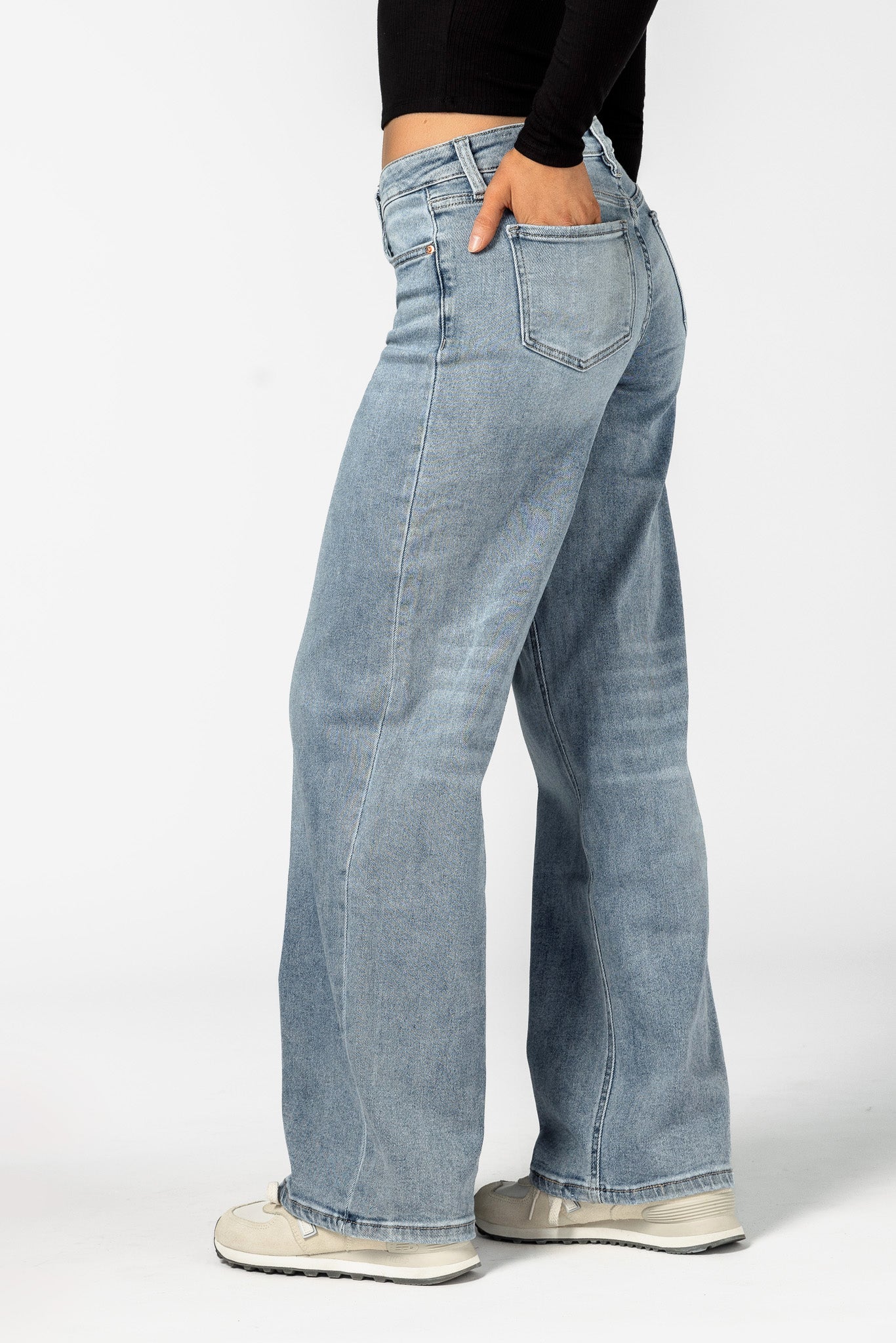 YMI Light Wash Mid-Rise Wide-Leg Jean