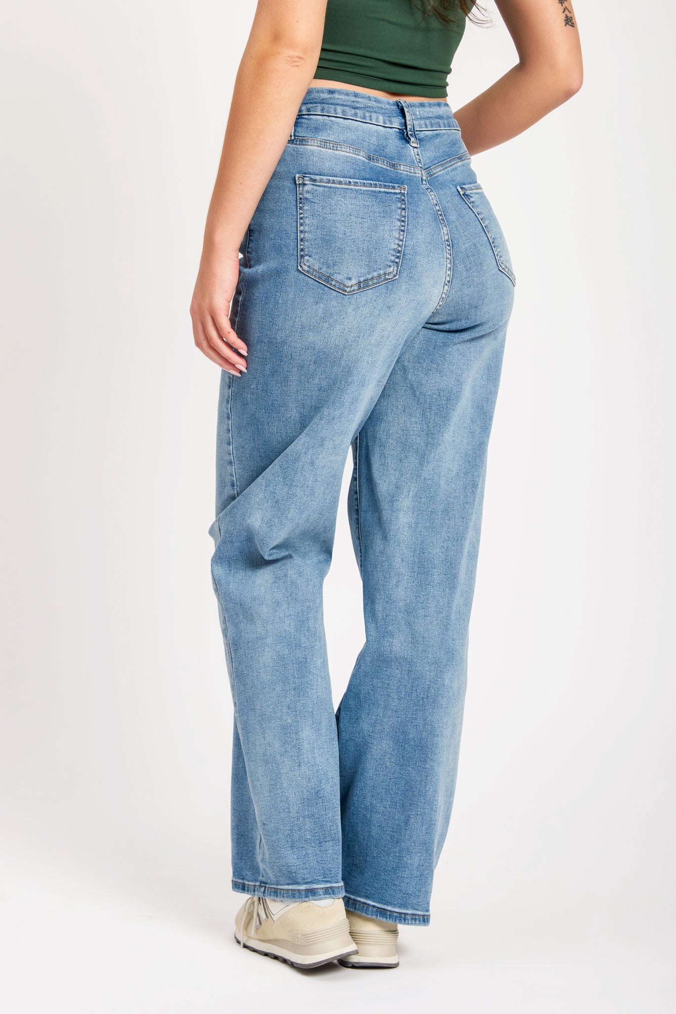 YMI Mid Wash Curvy Fit Ultra-High-Rise Wide-Leg Jean