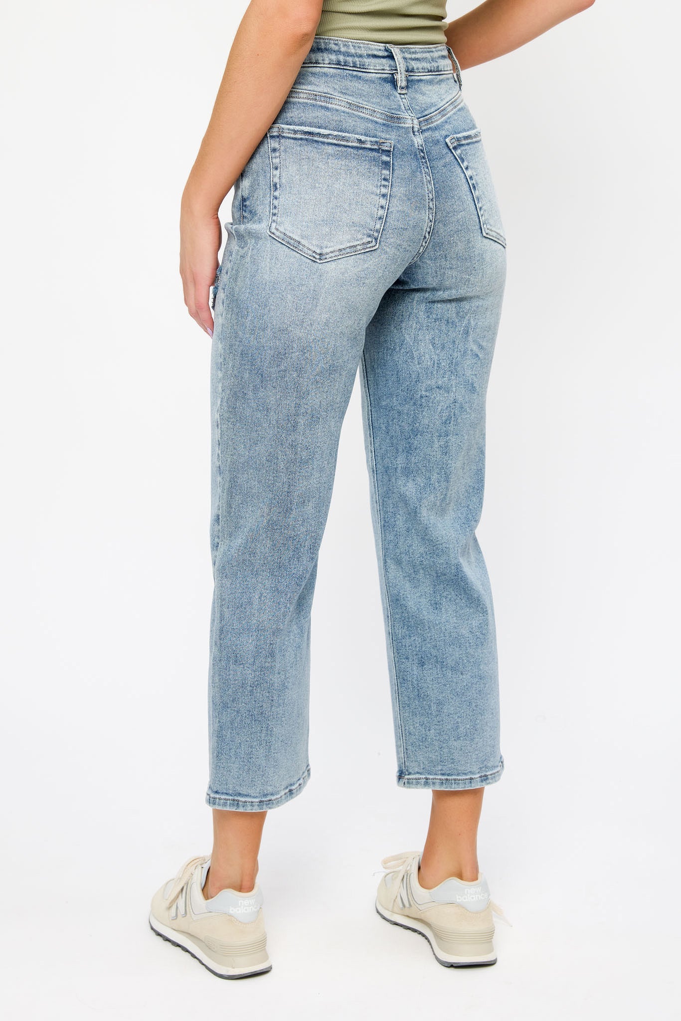 YMI Distressed Mid-Wash High-Rise Cropped Jean