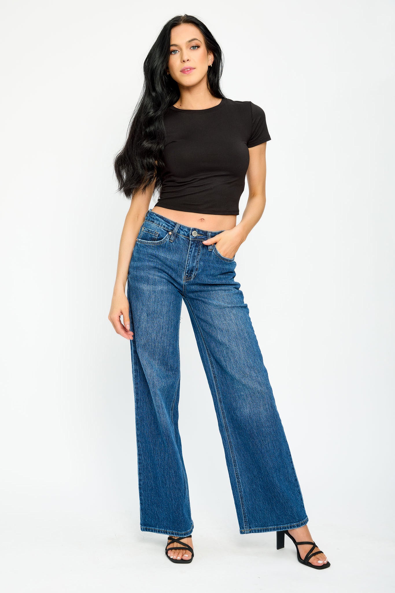 YMI Dark Wash High-Rise Wide-Leg Jean