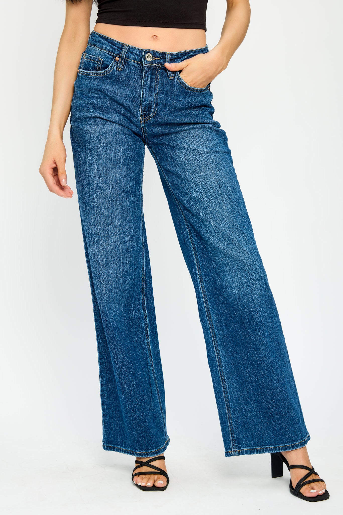 YMI Dark Wash High-Rise Wide-Leg Jean