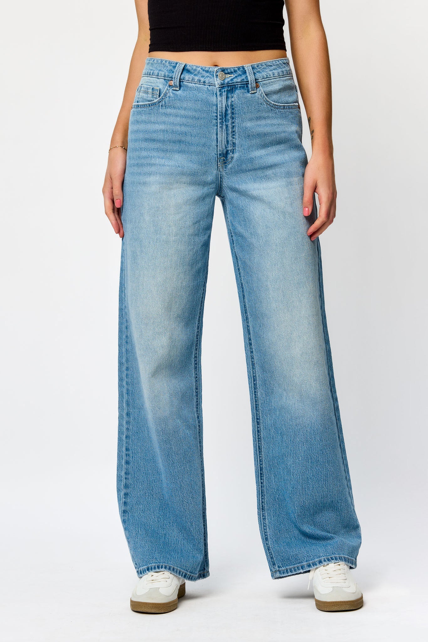 Jean WallFlower à jambe large et taille haute délavé Isodora Insta-Vintage