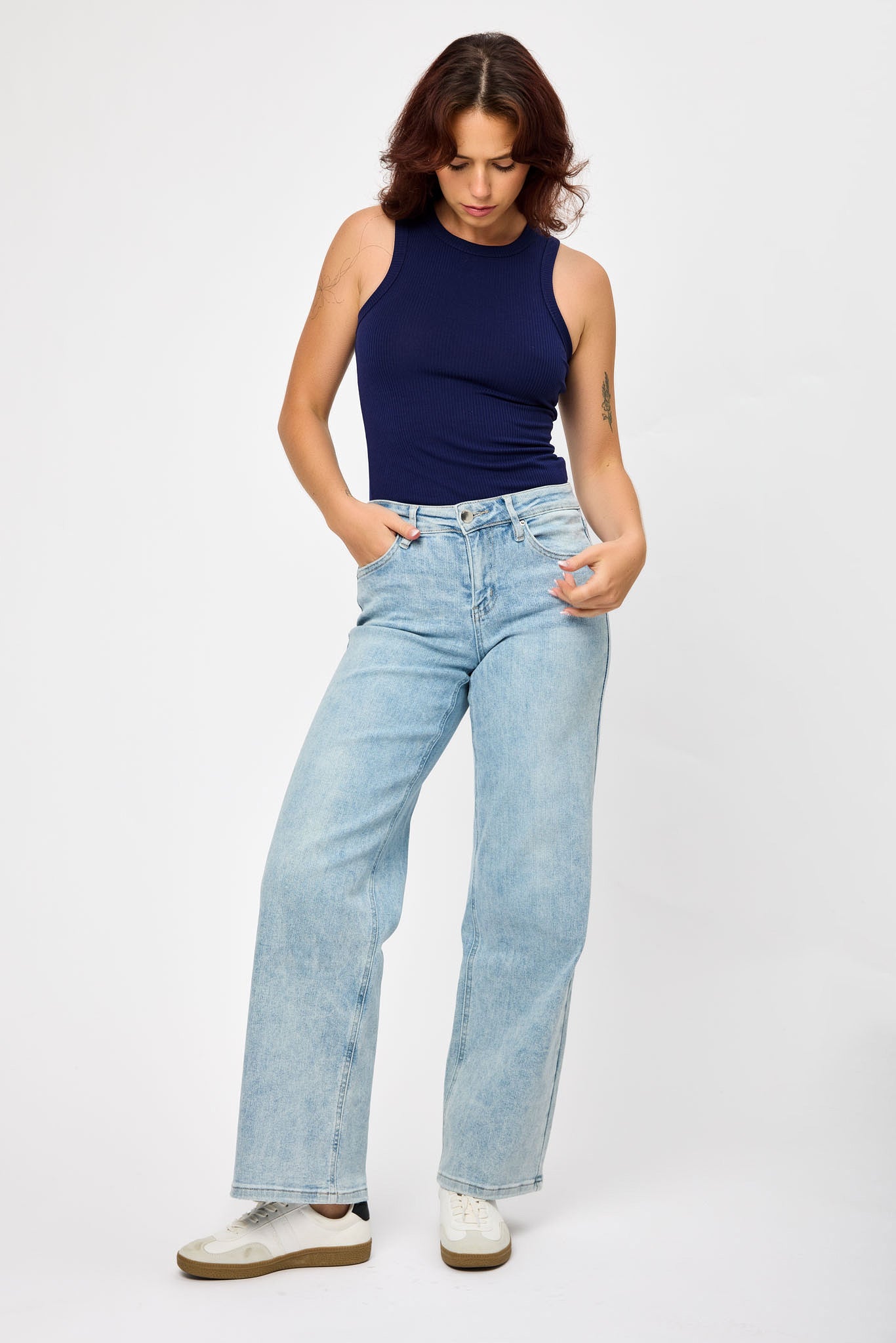 Tattoo Light Wash Mid-Rise Wide Leg Jean
