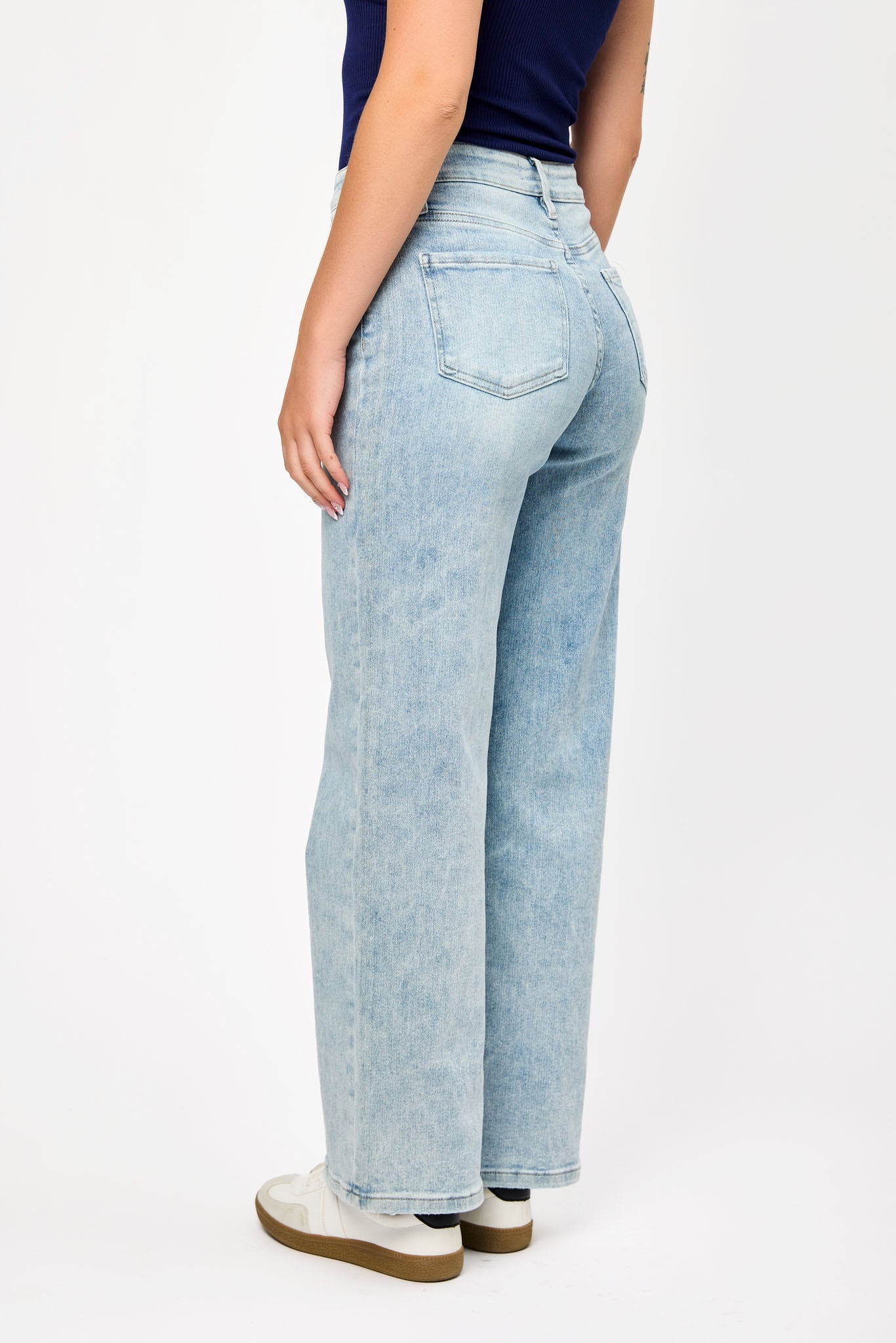 Tattoo Light Wash Mid-Rise Wide Leg Jean