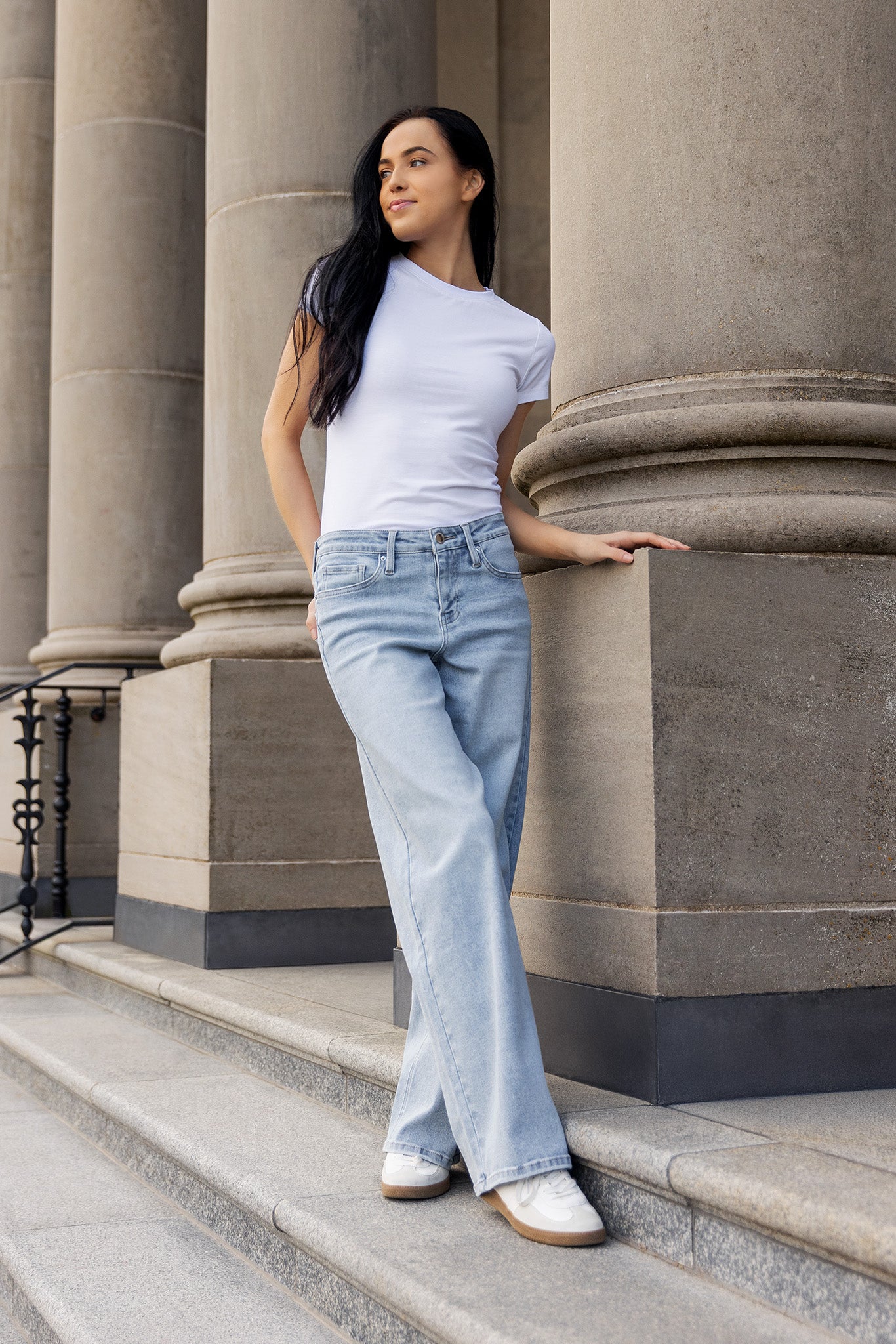 Tattoo Light Wash Mid-Rise Wide Leg Jean
