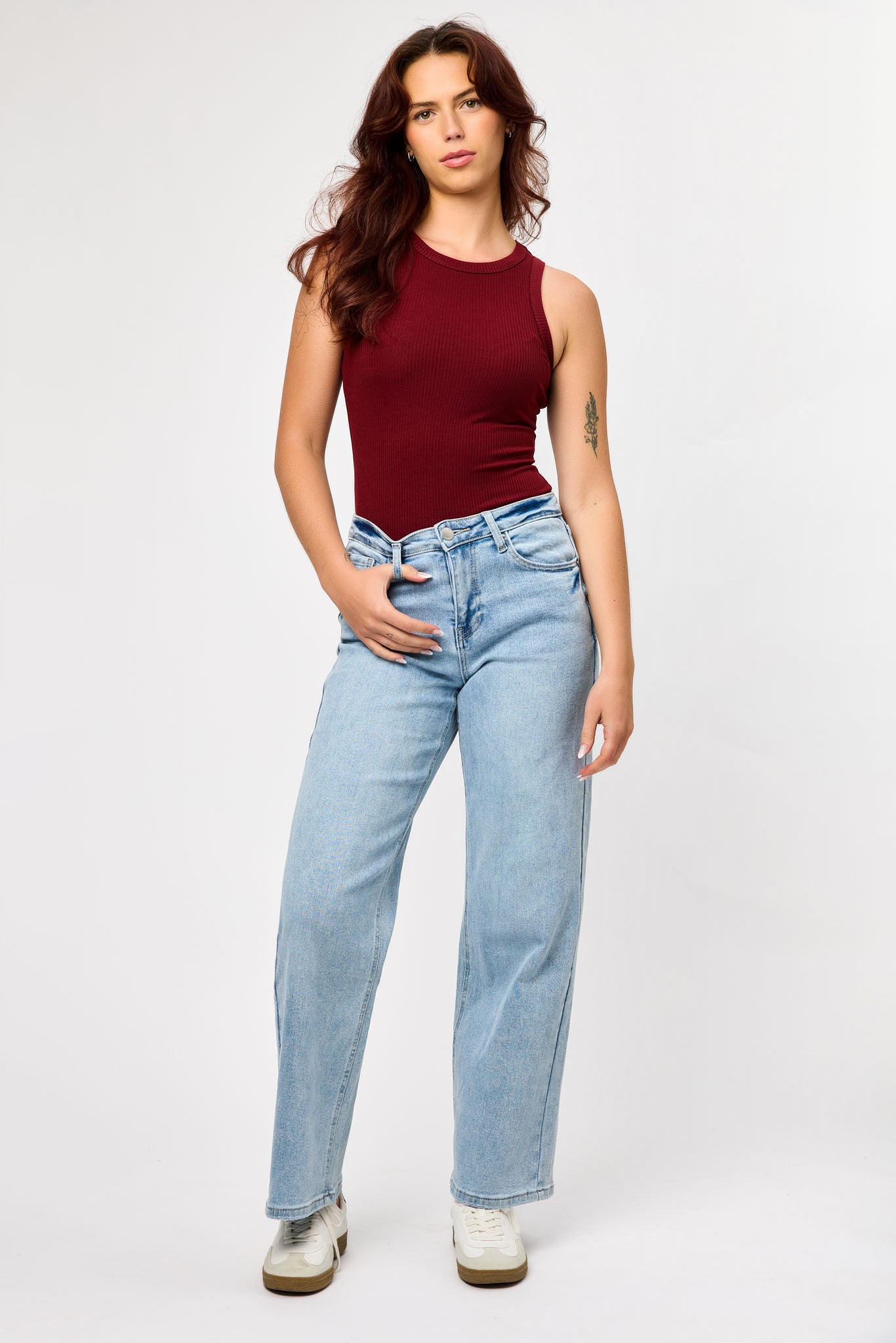 Tattoo Light Wash High-Rise Wide Leg Jean