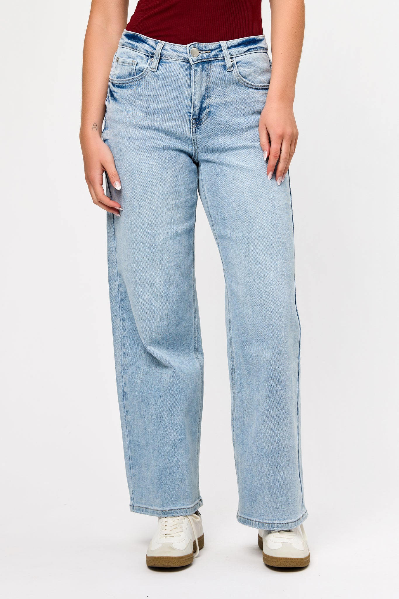 Tattoo Light Wash High-Rise Wide Leg Jean