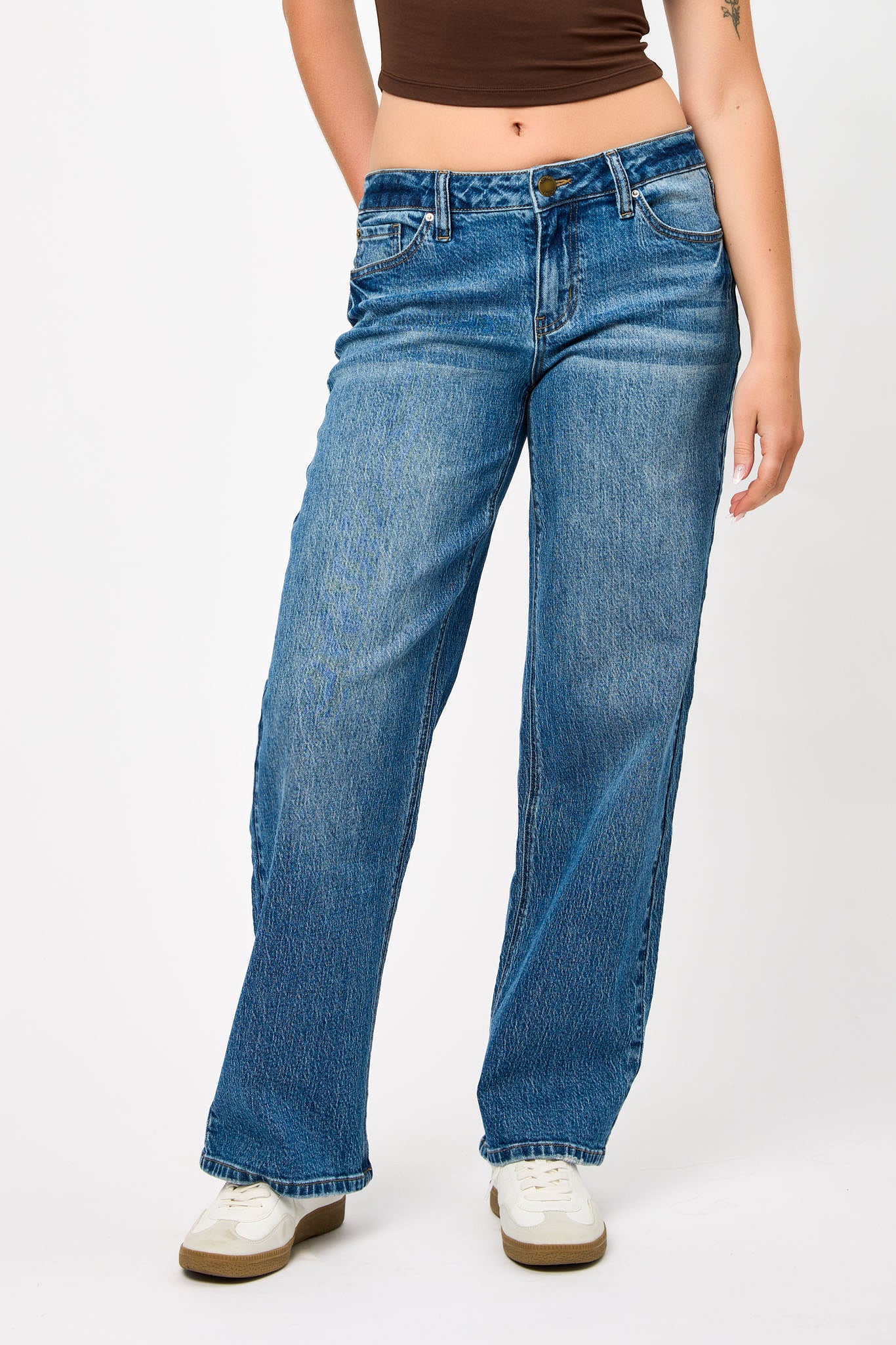 Tattoo Mid-Wash Low-Rise Wide-Leg Jean