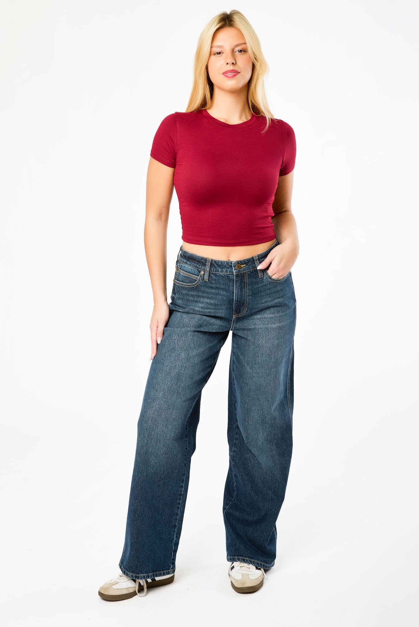Celebrity Pink Dark Wash Mid-Rise Wide-Leg Jean