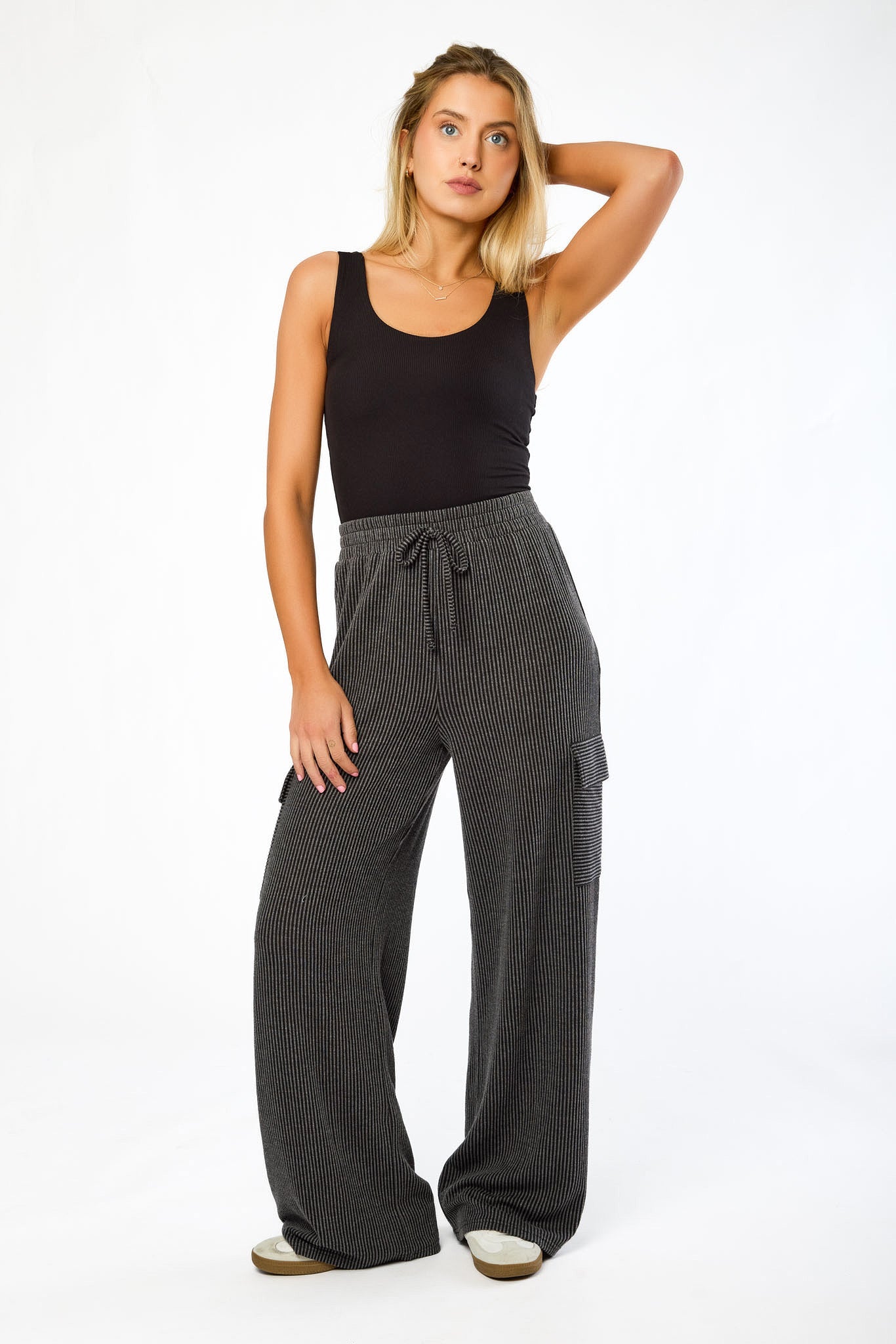Cozy Rib Wide-Leg Cargo Pant