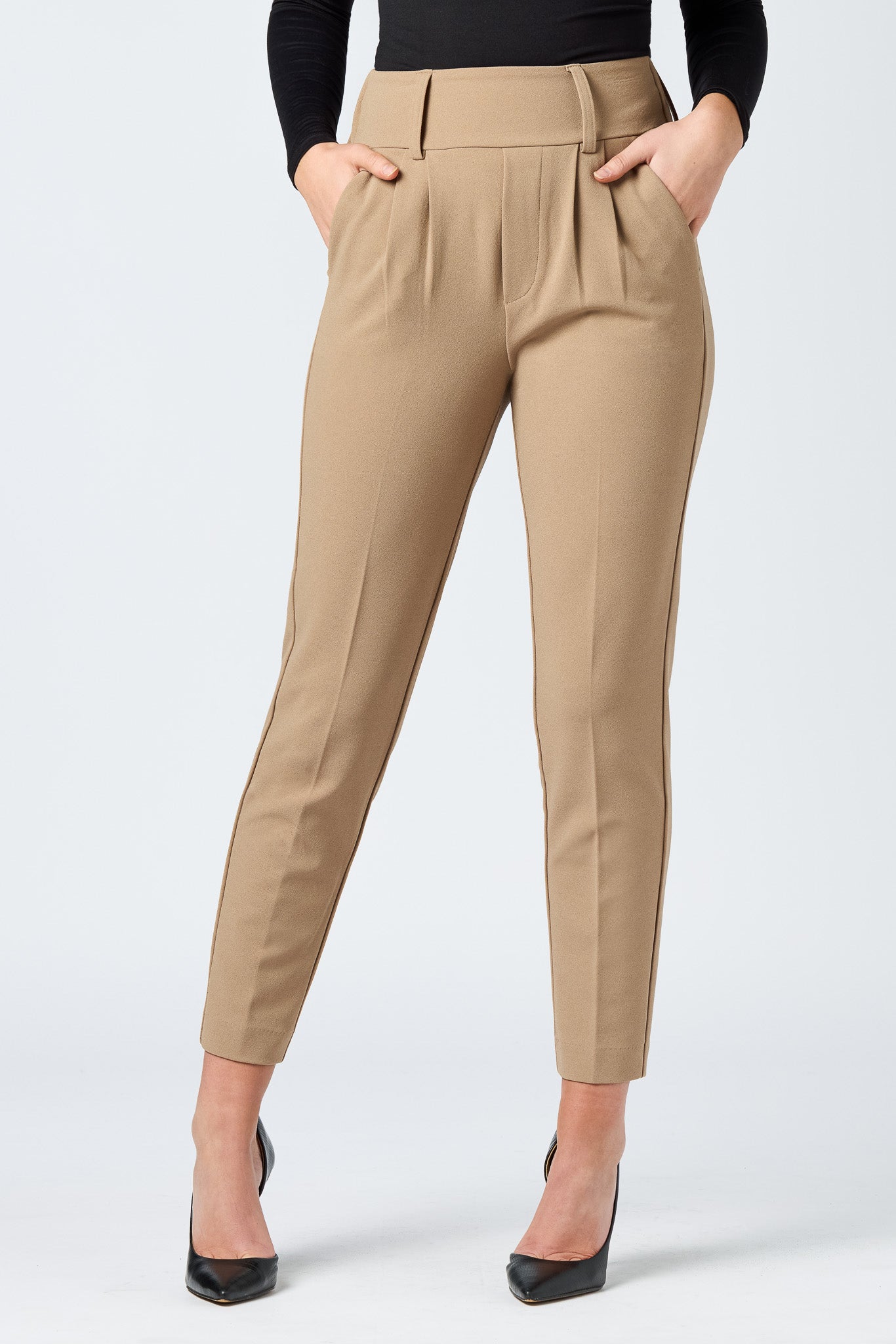 Pantalon en tricot crêpe avec taille à bande large