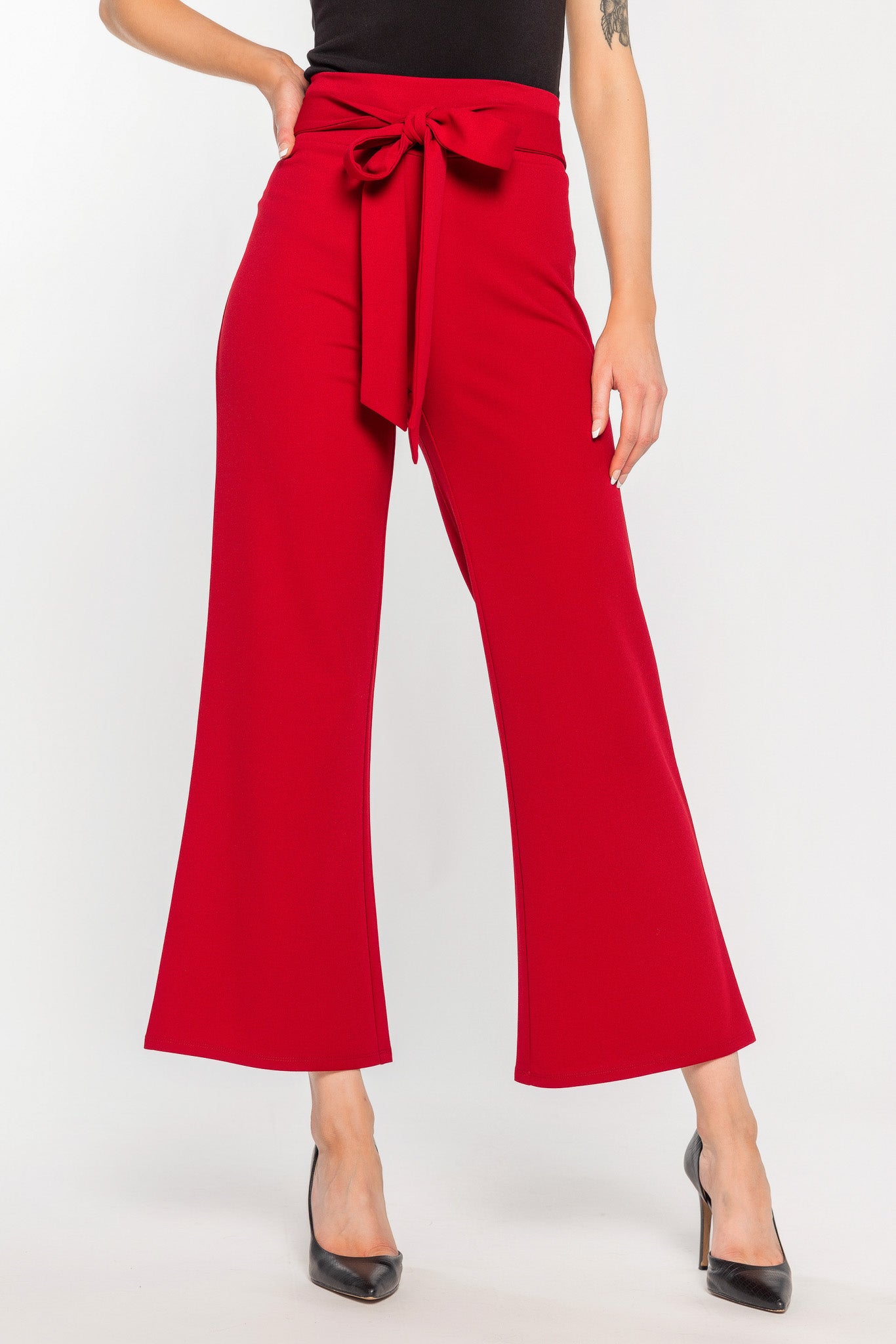 Scuba Crepe Pant with Tie-Belt - Short Inseam