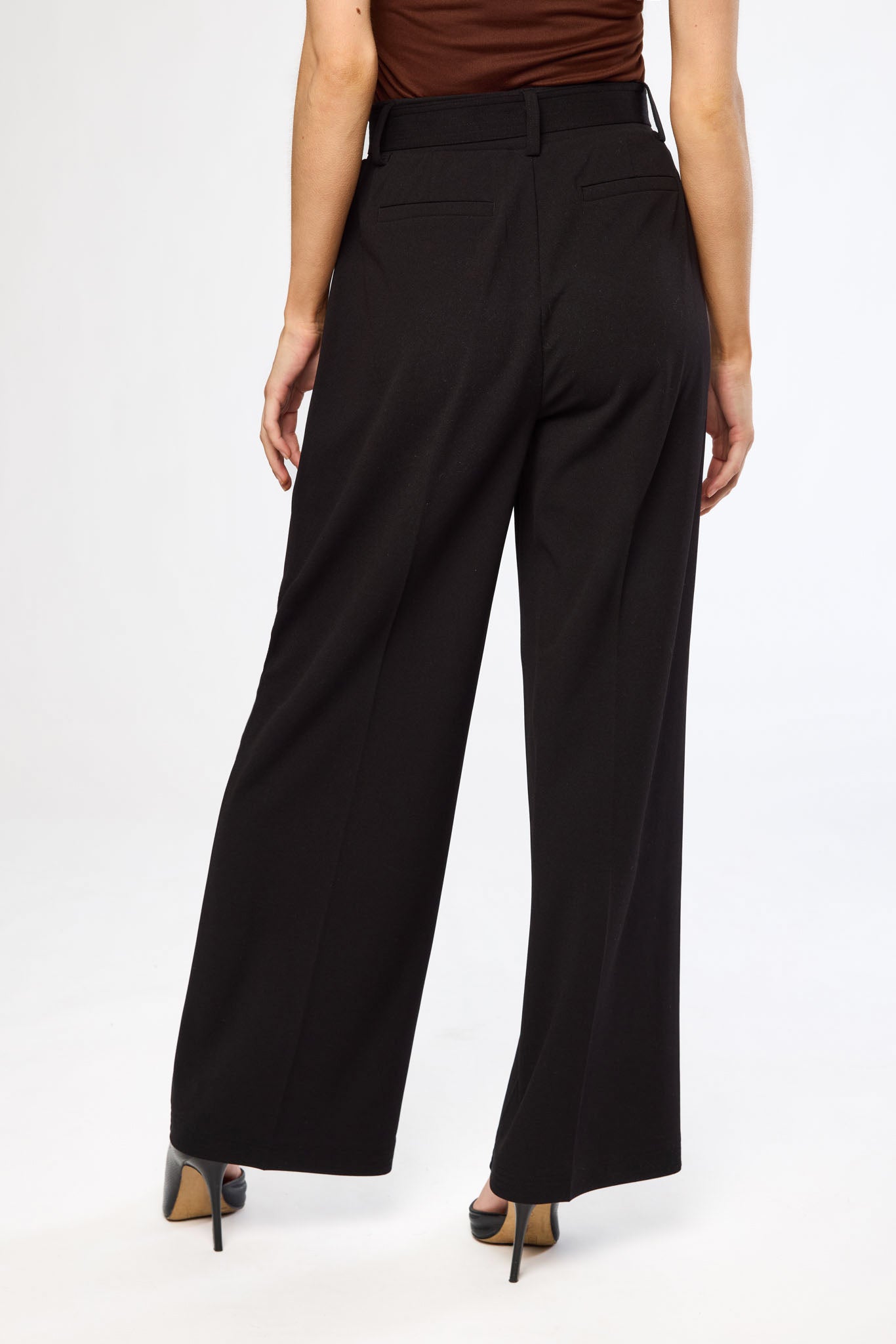 Knit Crepe Wide-Leg Pant with D-Ring Belt