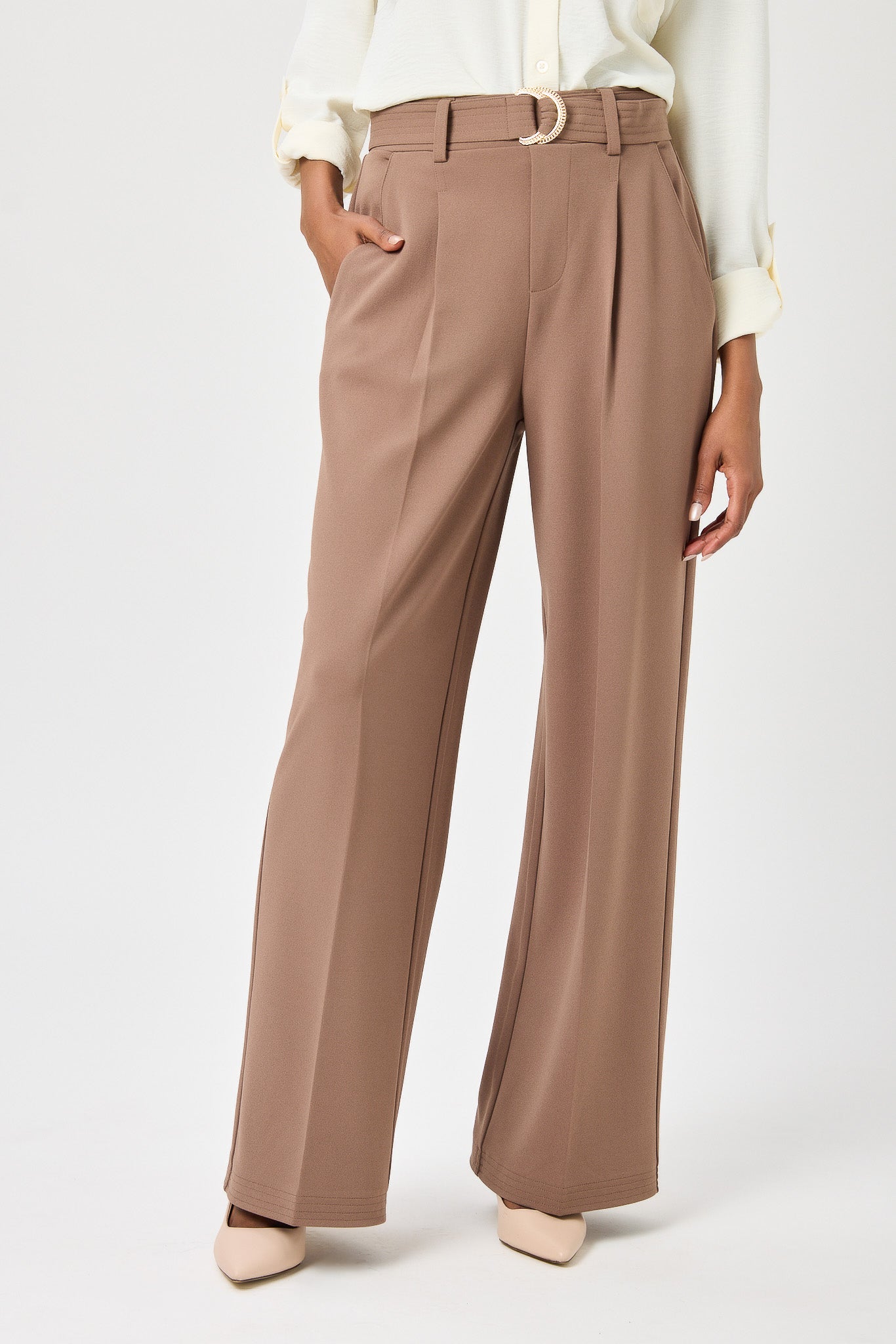 Knit Crepe Wide-Leg Pant with D-Ring Belt – Eclipse