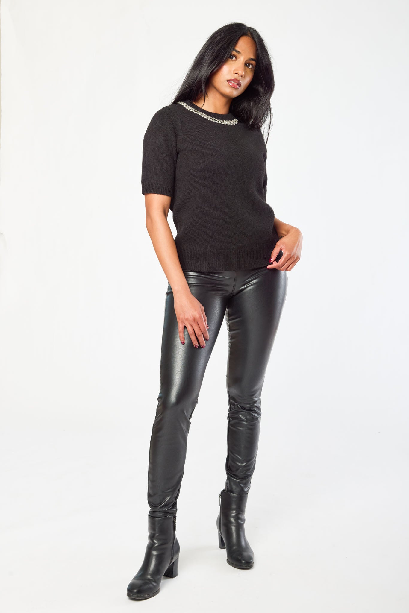 Legging skinny taille haute en similicuir