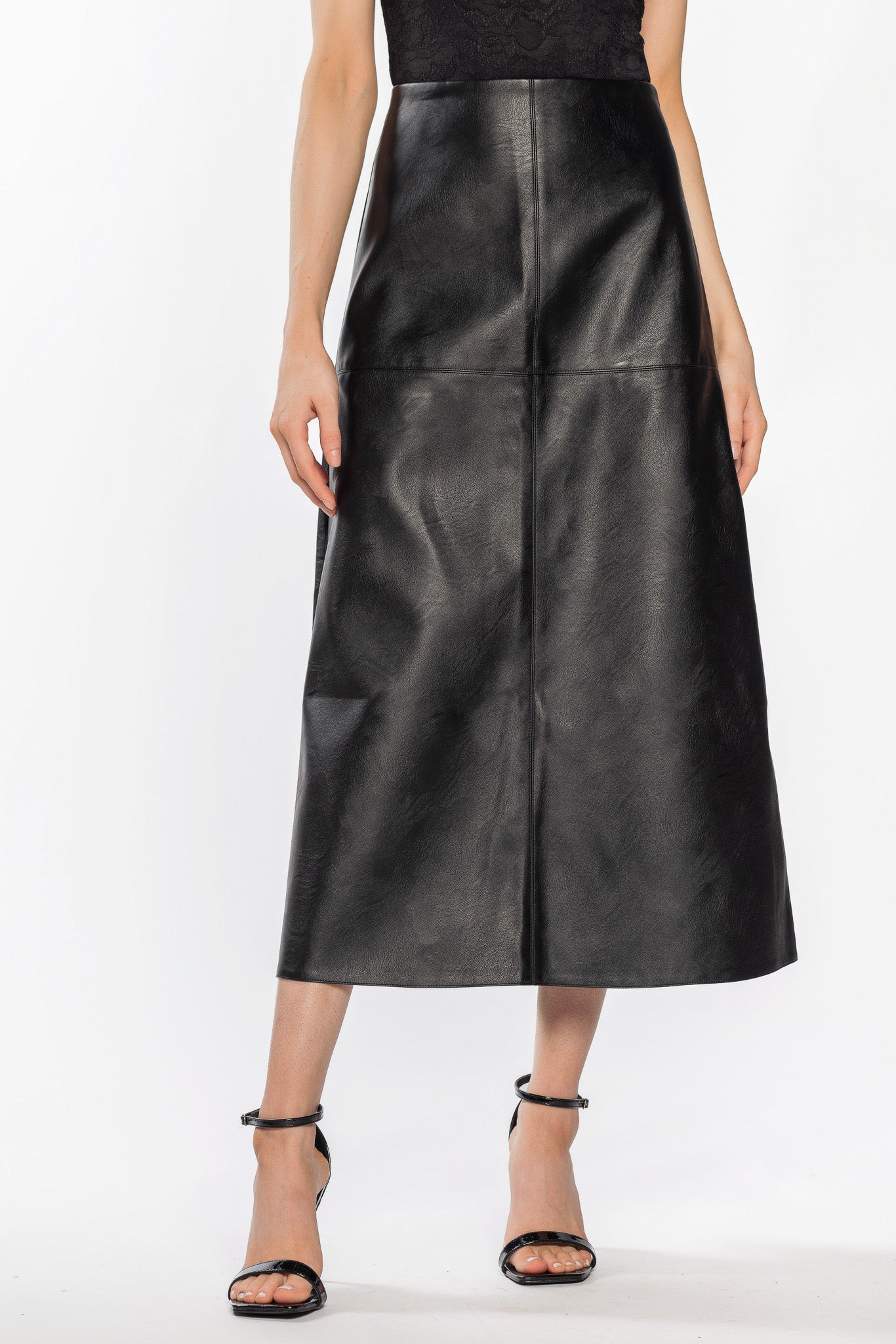 Jupe midi faux cuir