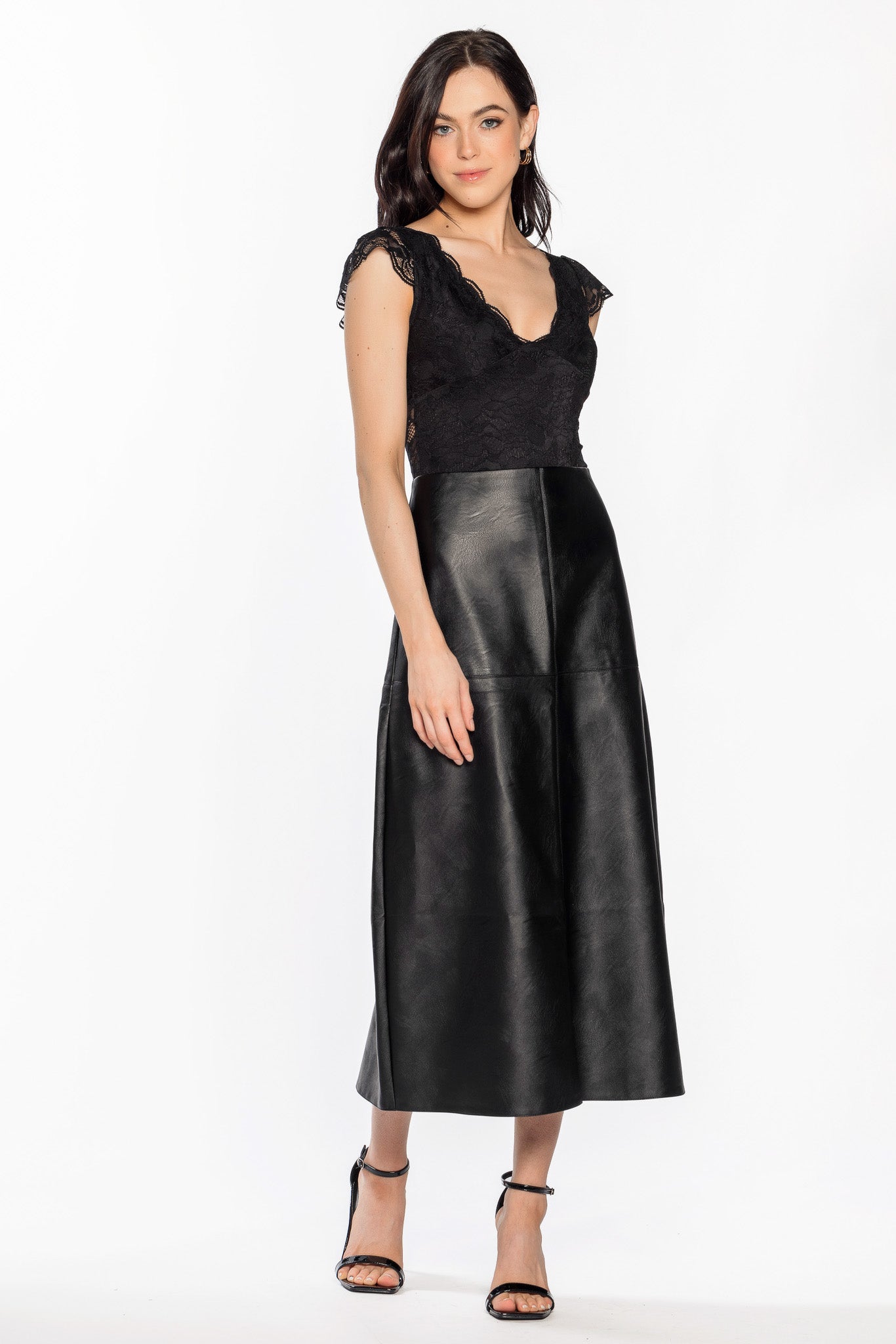 Jupe midi faux cuir