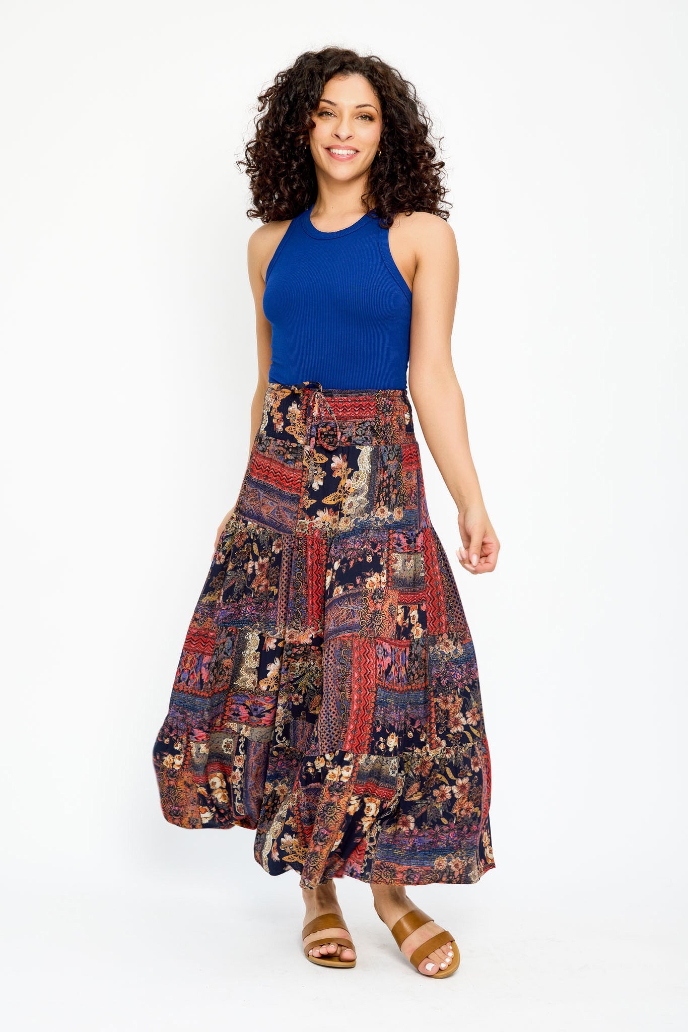 Patchwork Gauze Tiered Maxi Skirt