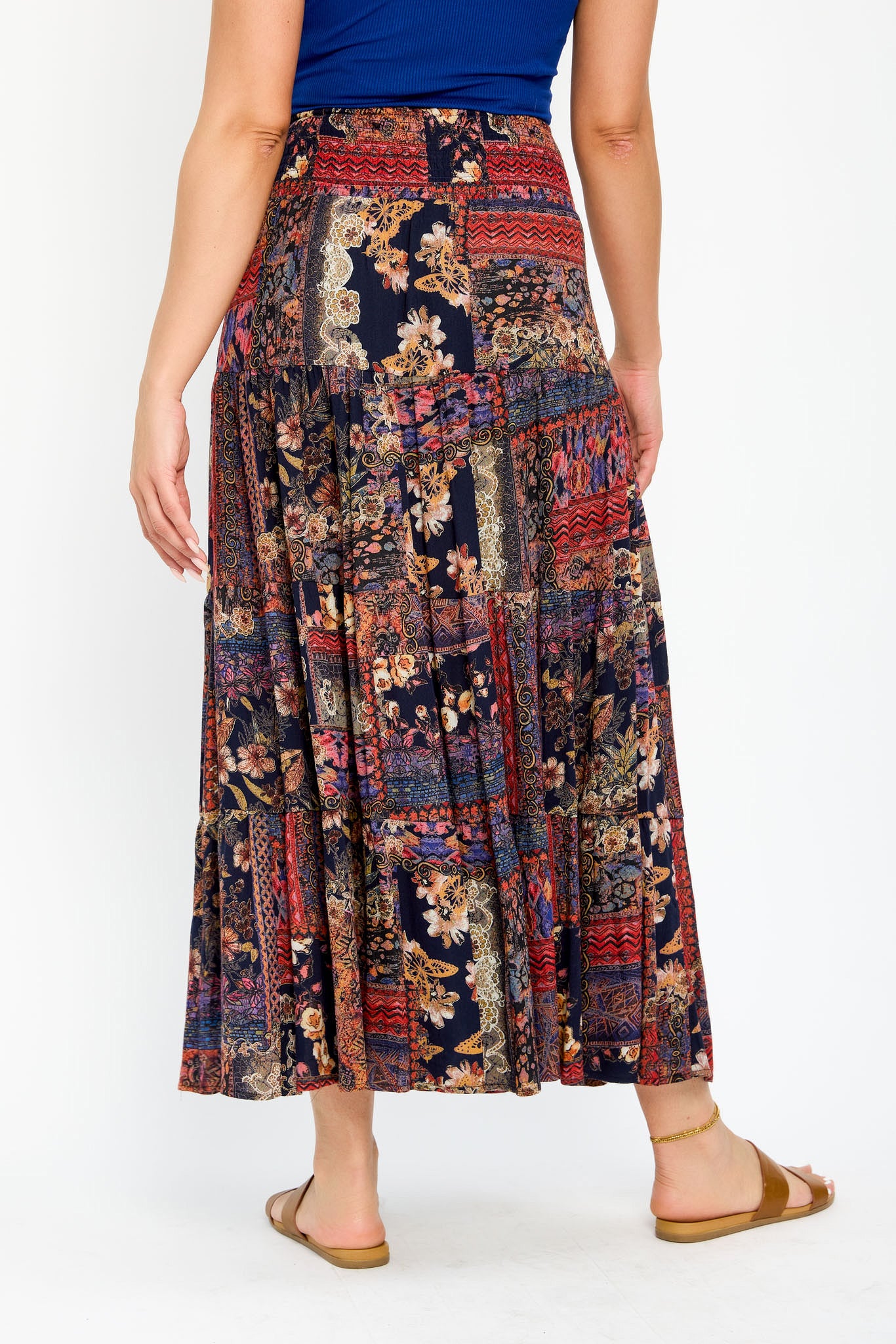 Patchwork Gauze Tiered Maxi Skirt