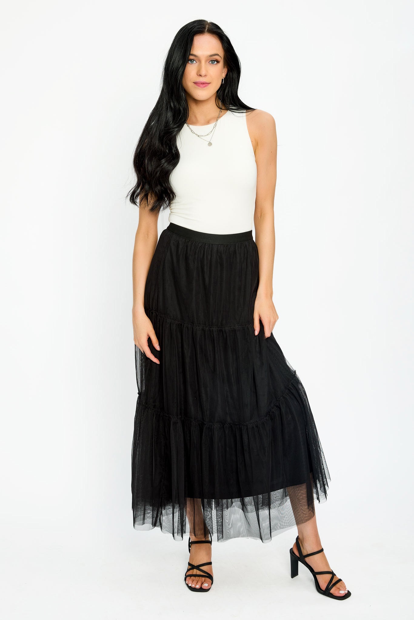 Tiered Mesh Maxi Skirt
