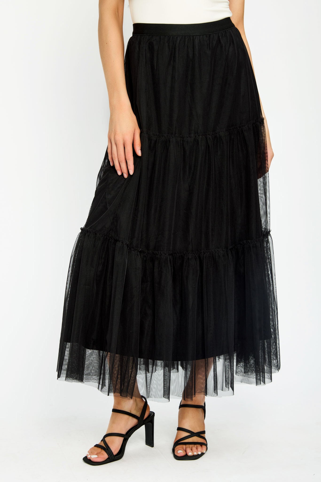 Tiered Mesh Maxi Skirt