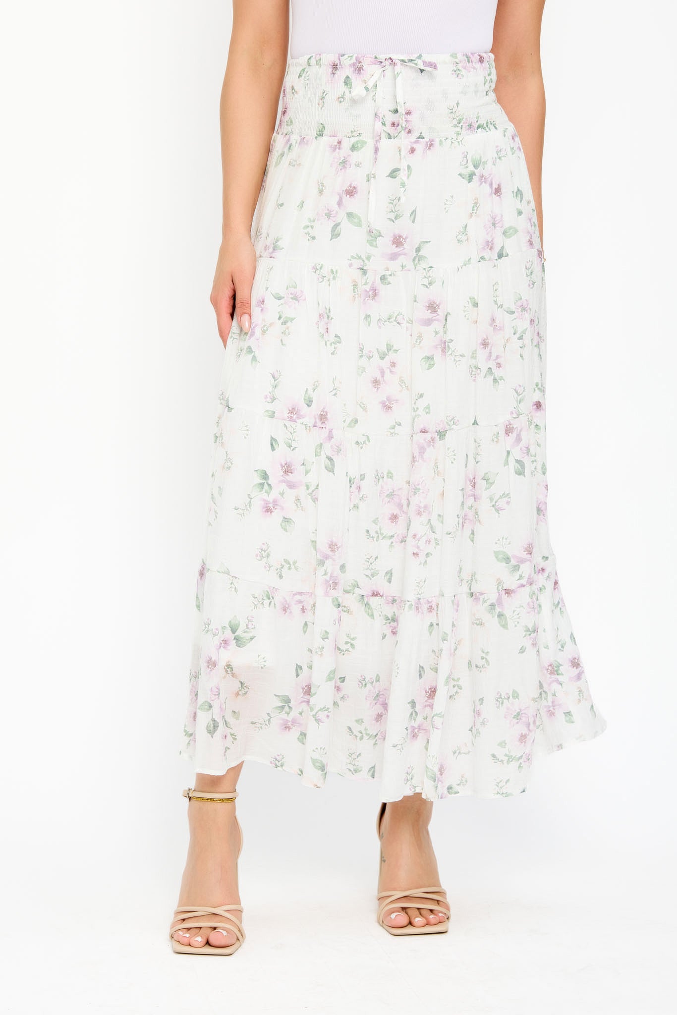 Jupe florale maxi à volants