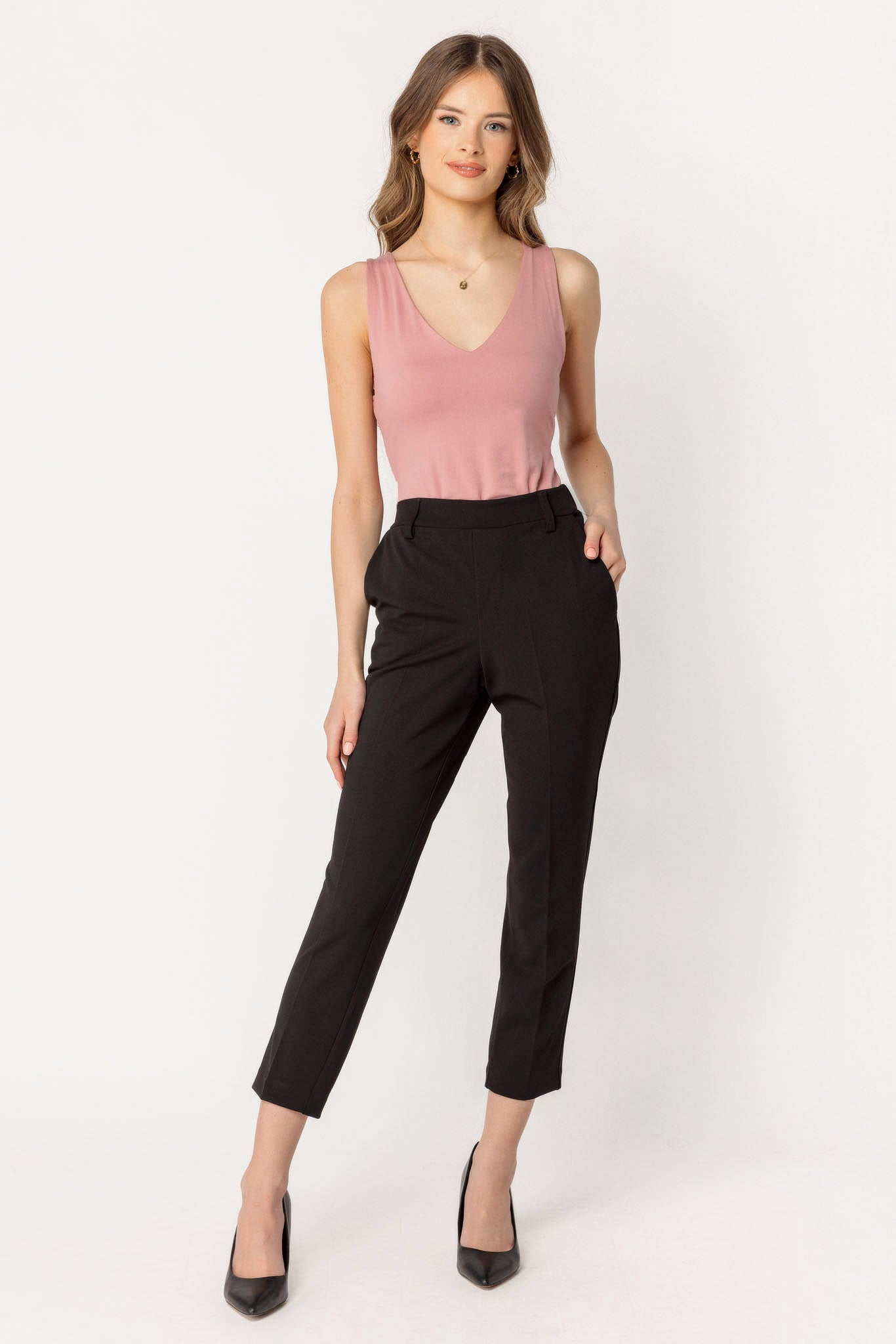 Pantalon écourté en tricot crêpe