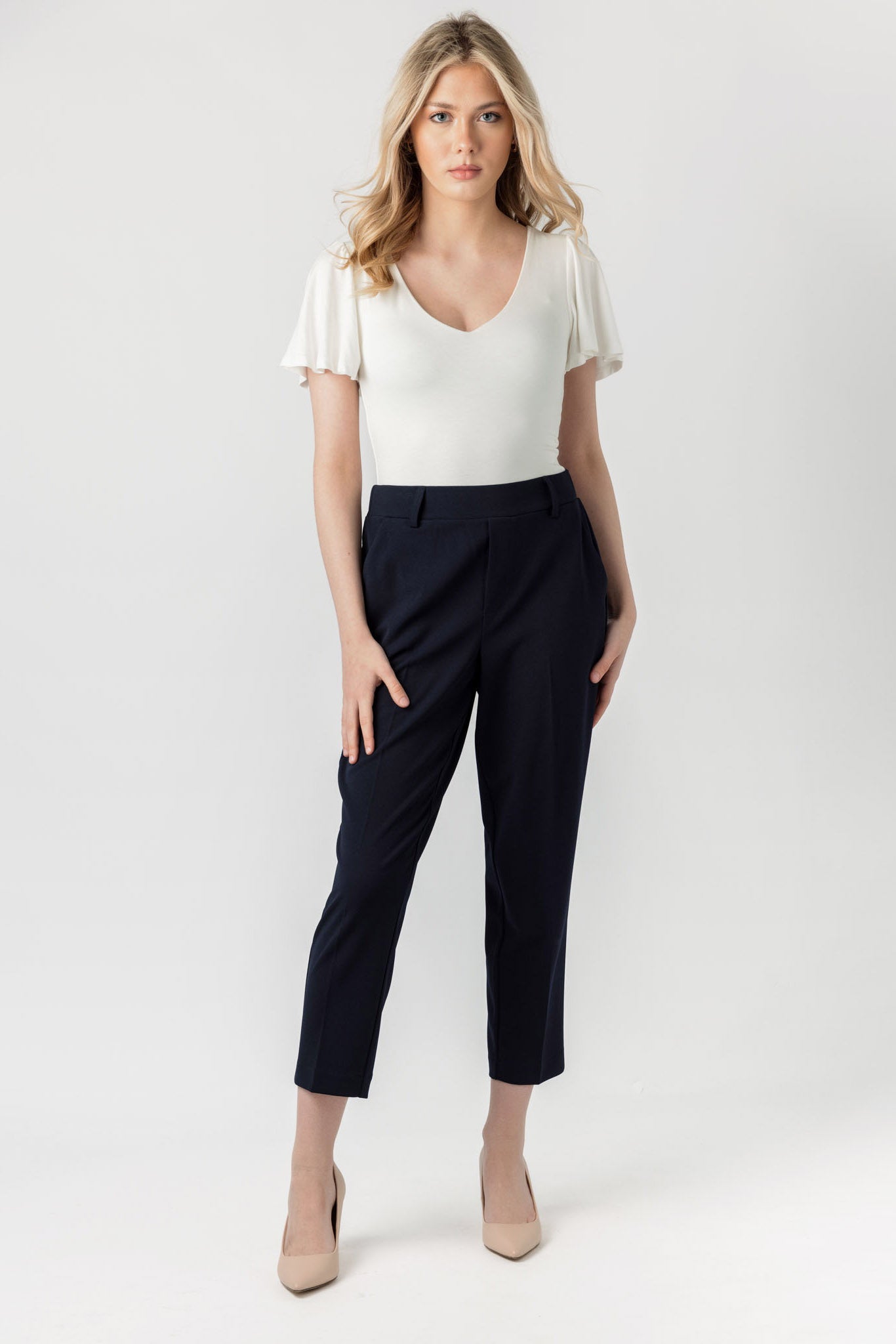Pantalon écourté en tricot crêpe