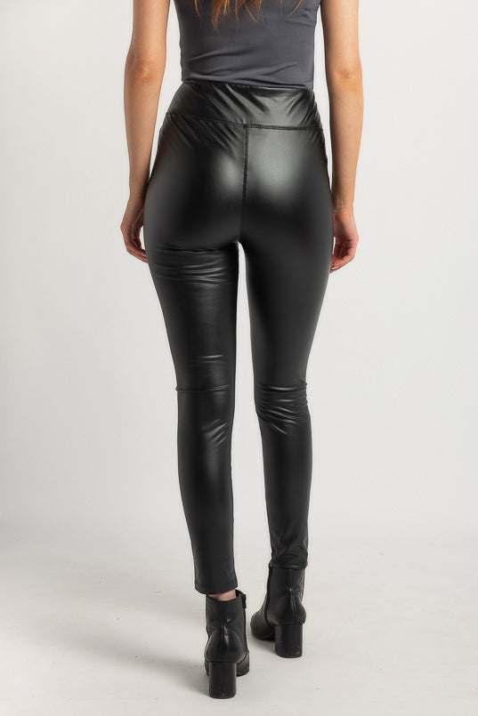 Black Sleek Vegan Leather - Kaya Leggings