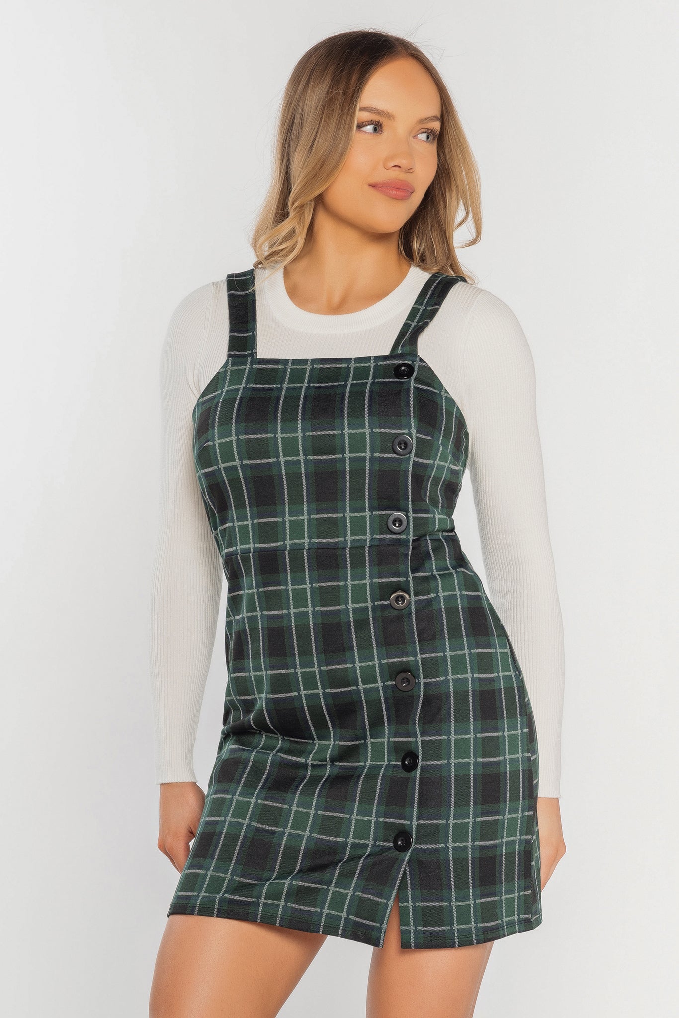 Robe-Tablier moulante à carreaux Noelle