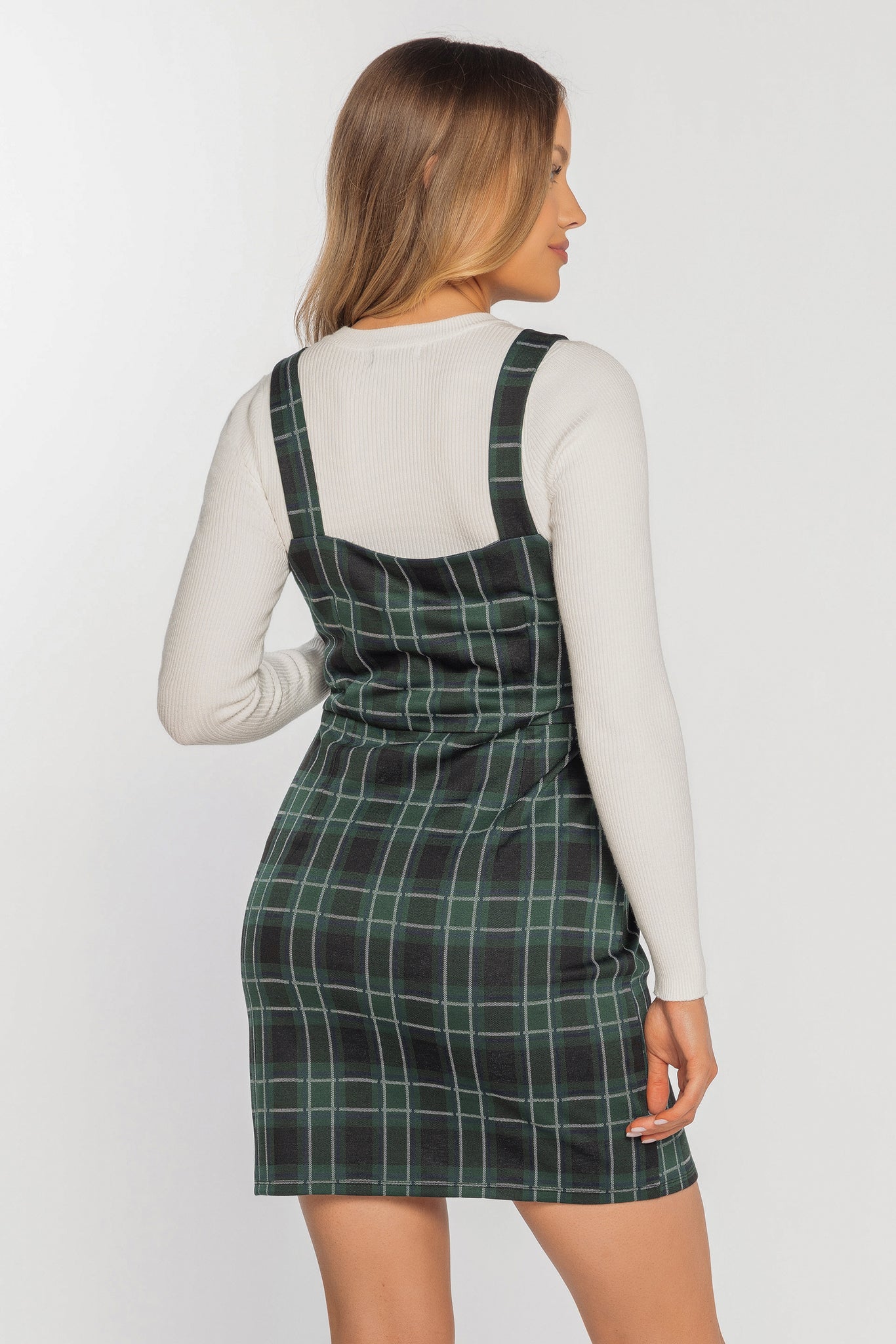 Robe-Tablier moulante à carreaux Noelle
