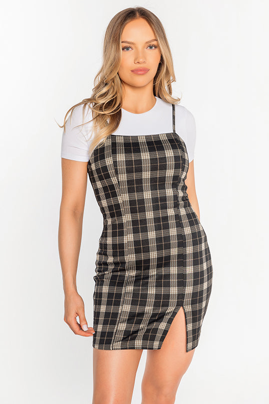 Plaid Dress with Side Slit
