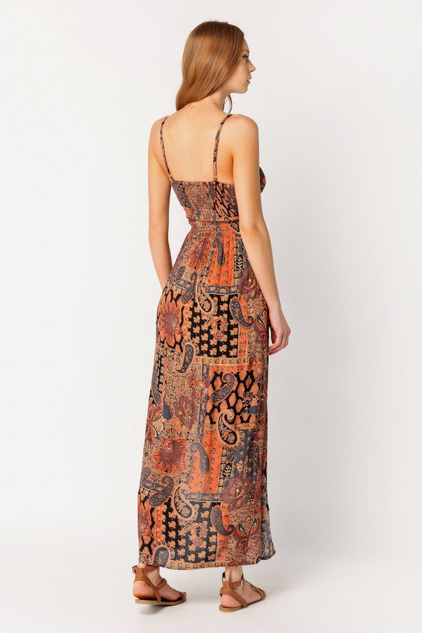 Patchwork Knotted Bust Maxi Dress with Cut-Out