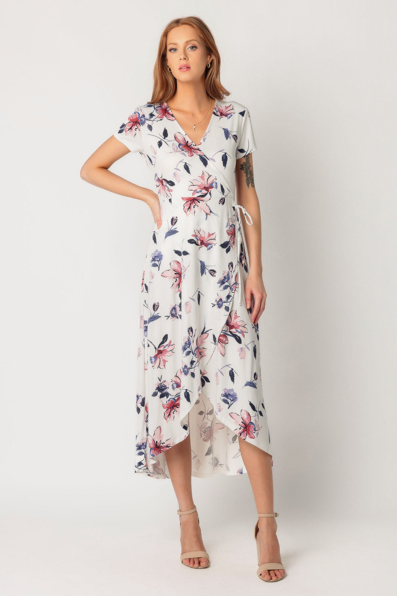 High low white floral hot sale dress