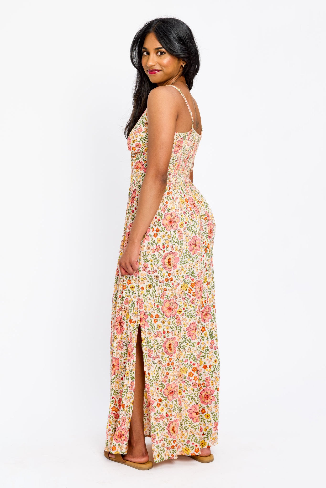 Floral Spaghetti Strap V-Neck Maxi Dress with Cut-Out