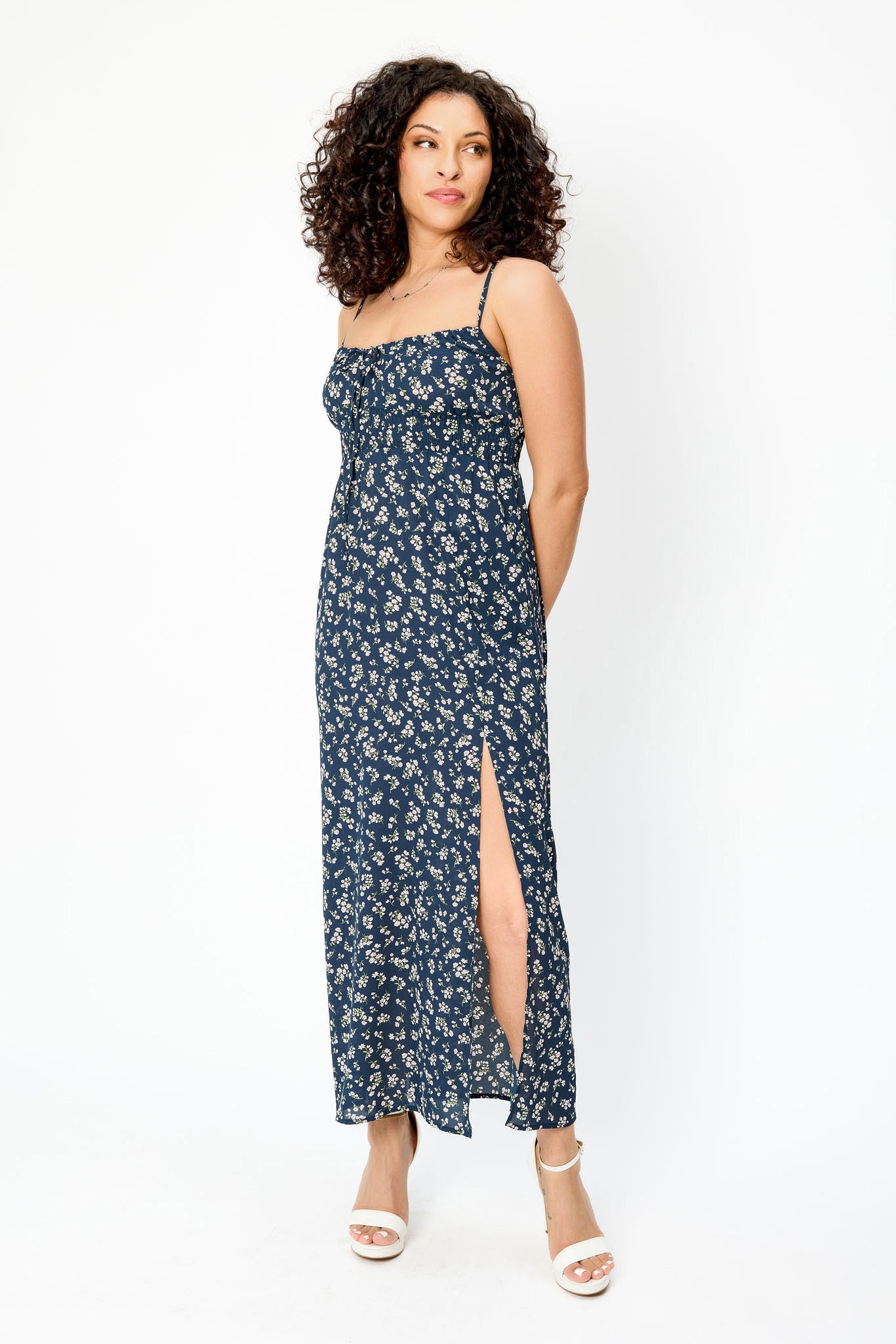 Ditsy Spaghetti Strap Maxi Dress with Side Slit