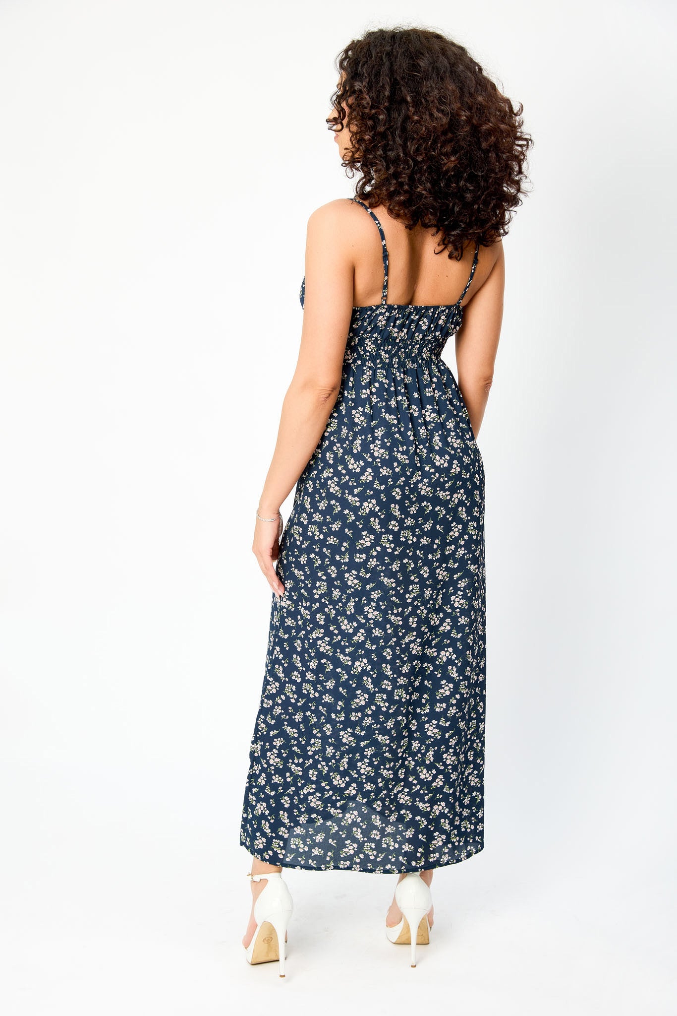 Ditsy Spaghetti Strap Maxi Dress with Side Slit