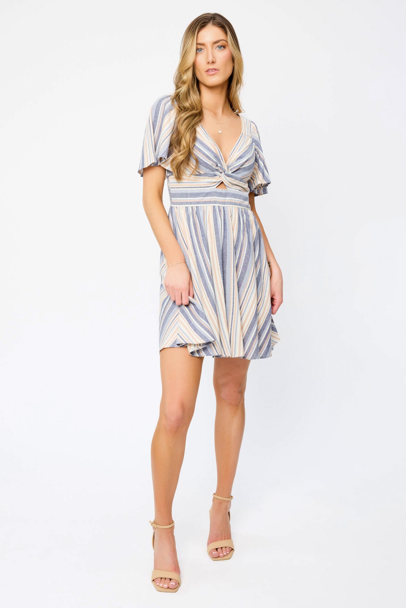 Bell-Sleeve Twist Detail Dress