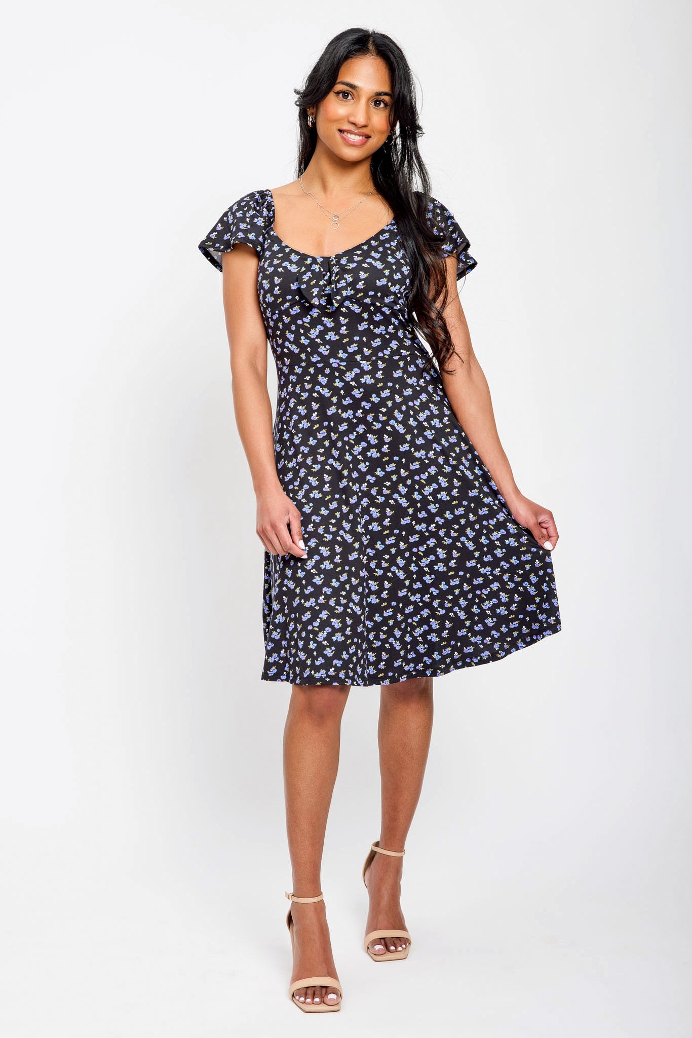 Ditsy-Print Skater Dress