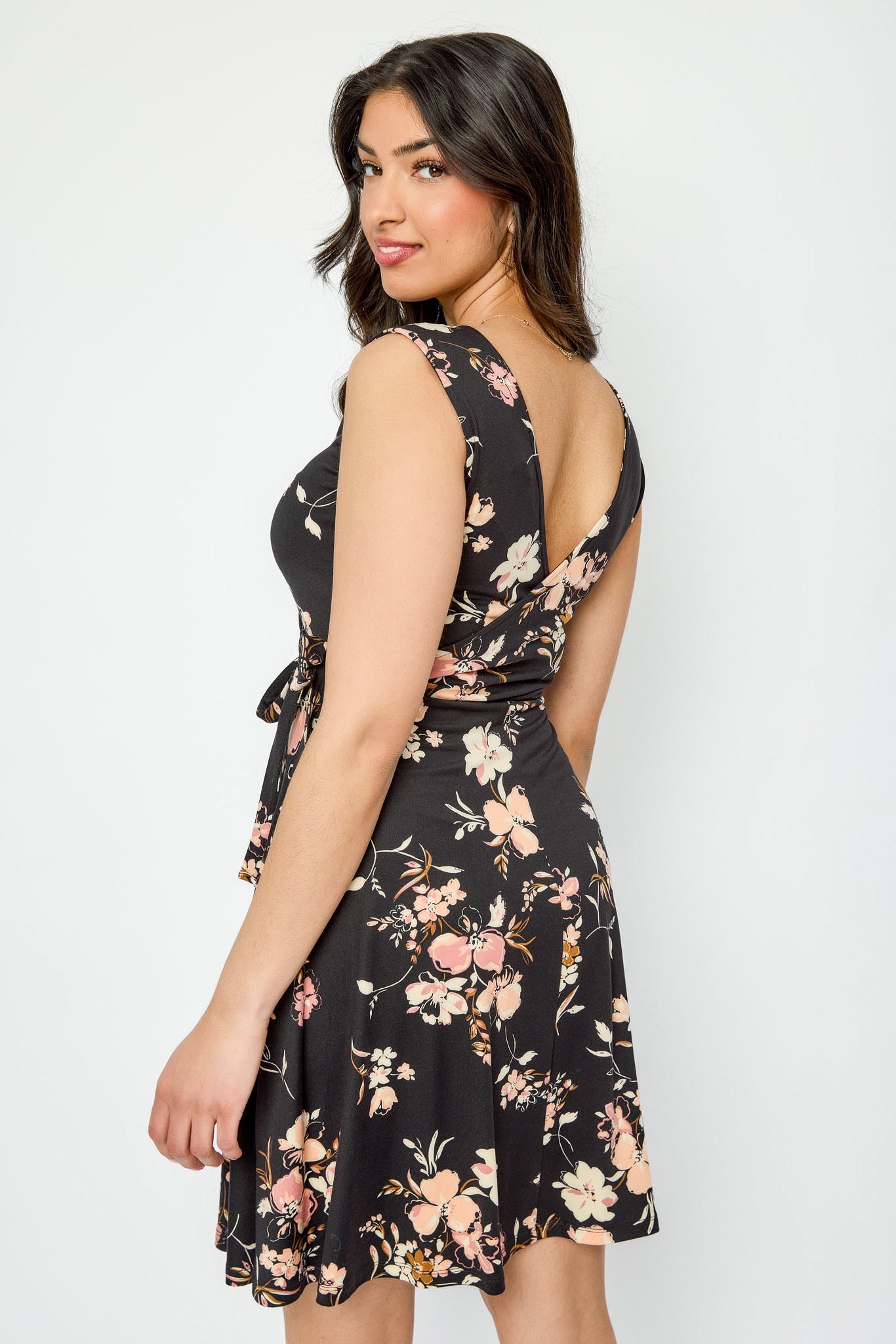 Floral Sleeveless V-Neck Wrap Dress