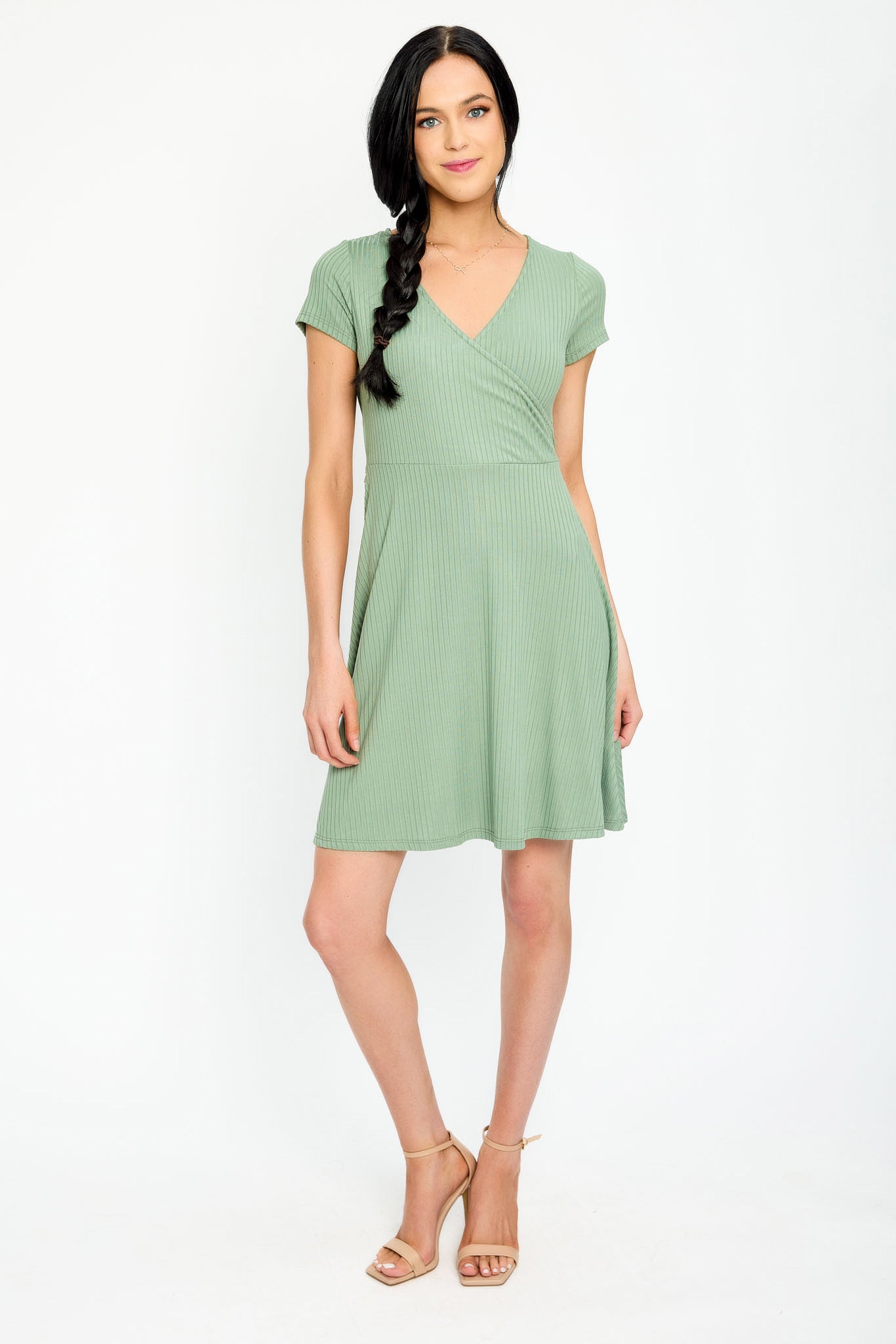 Ribbed Knit Crossover Skater Dress