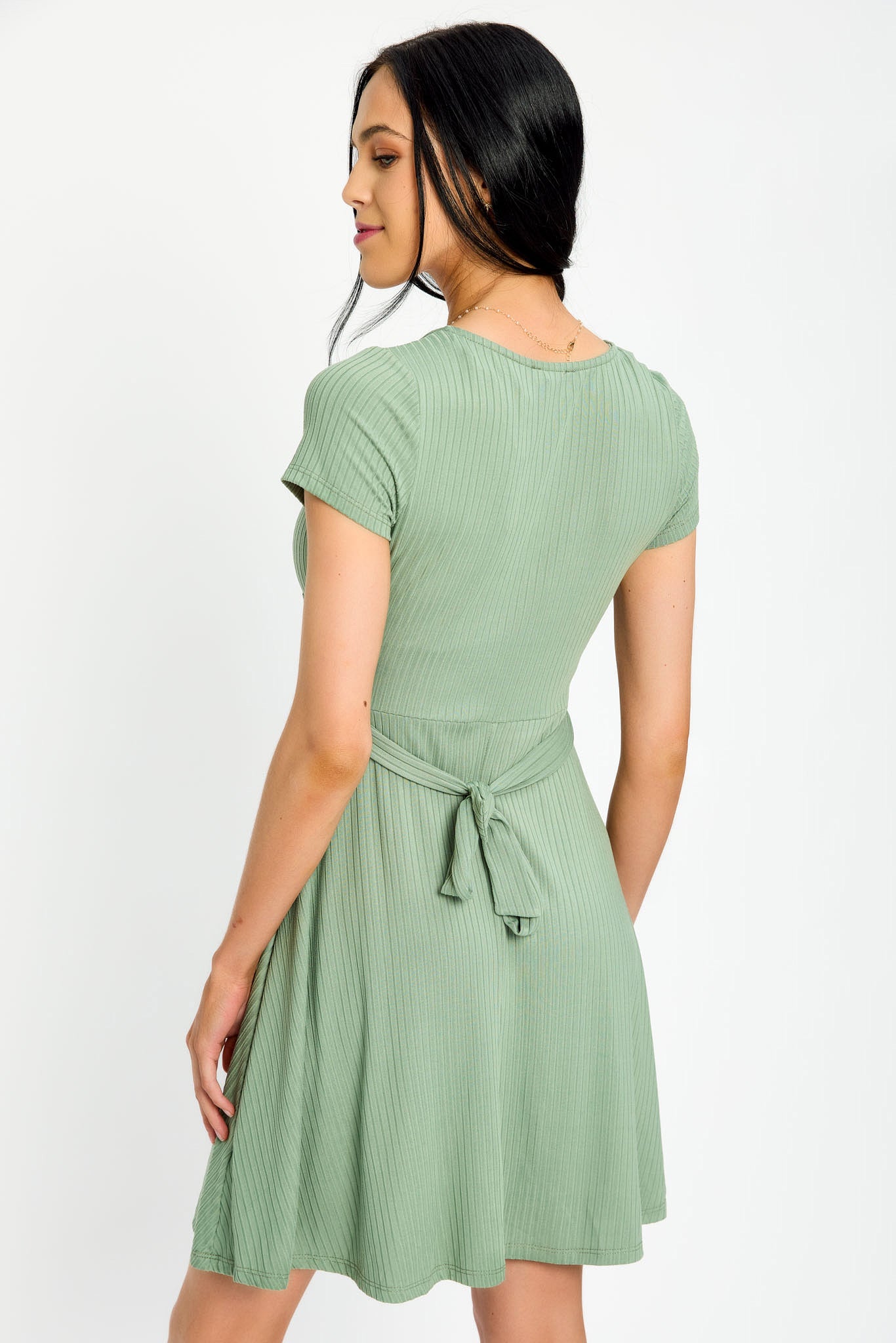 Ribbed Knit Crossover Skater Dress