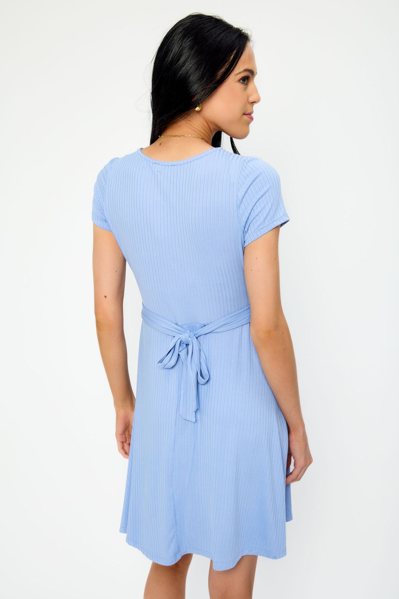 Ribbed Knit Crossover Skater Dress