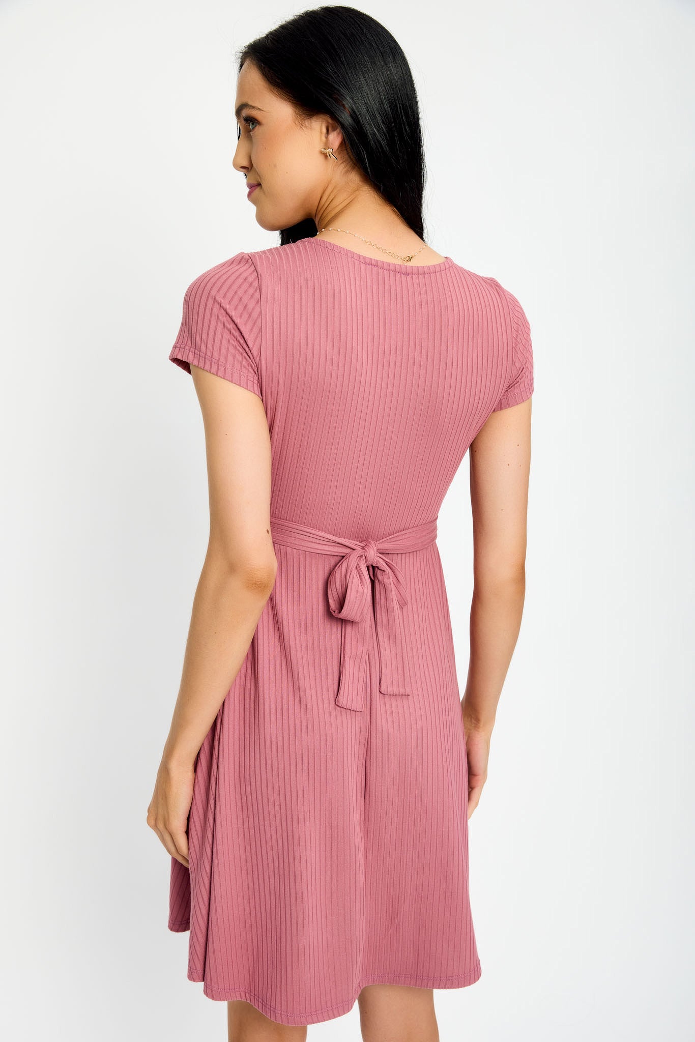 Ribbed Knit Crossover Skater Dress